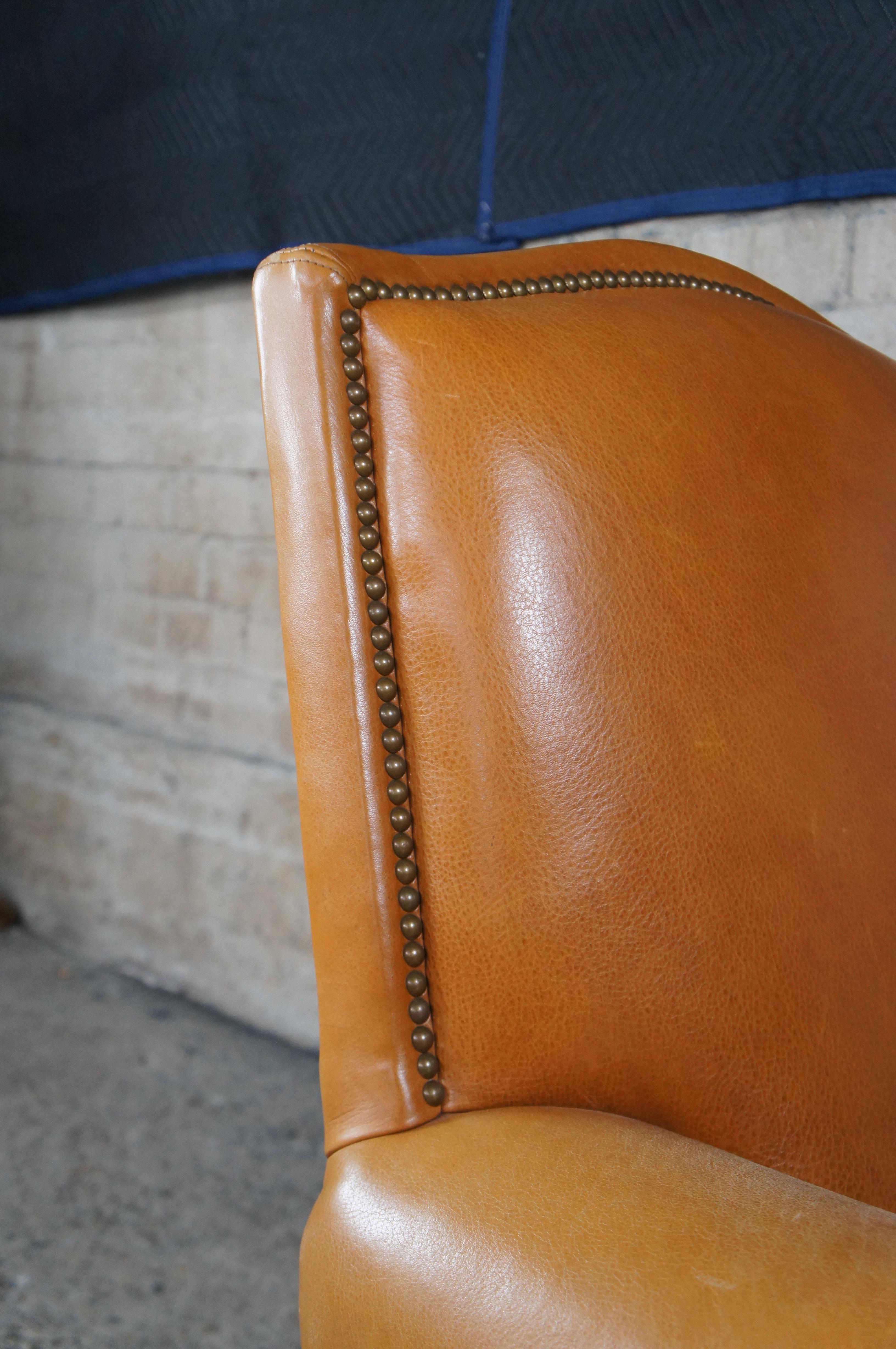 2 Vintage Pearson Orange Leather Modern Library Club Chairs & Ottoman Pair 7