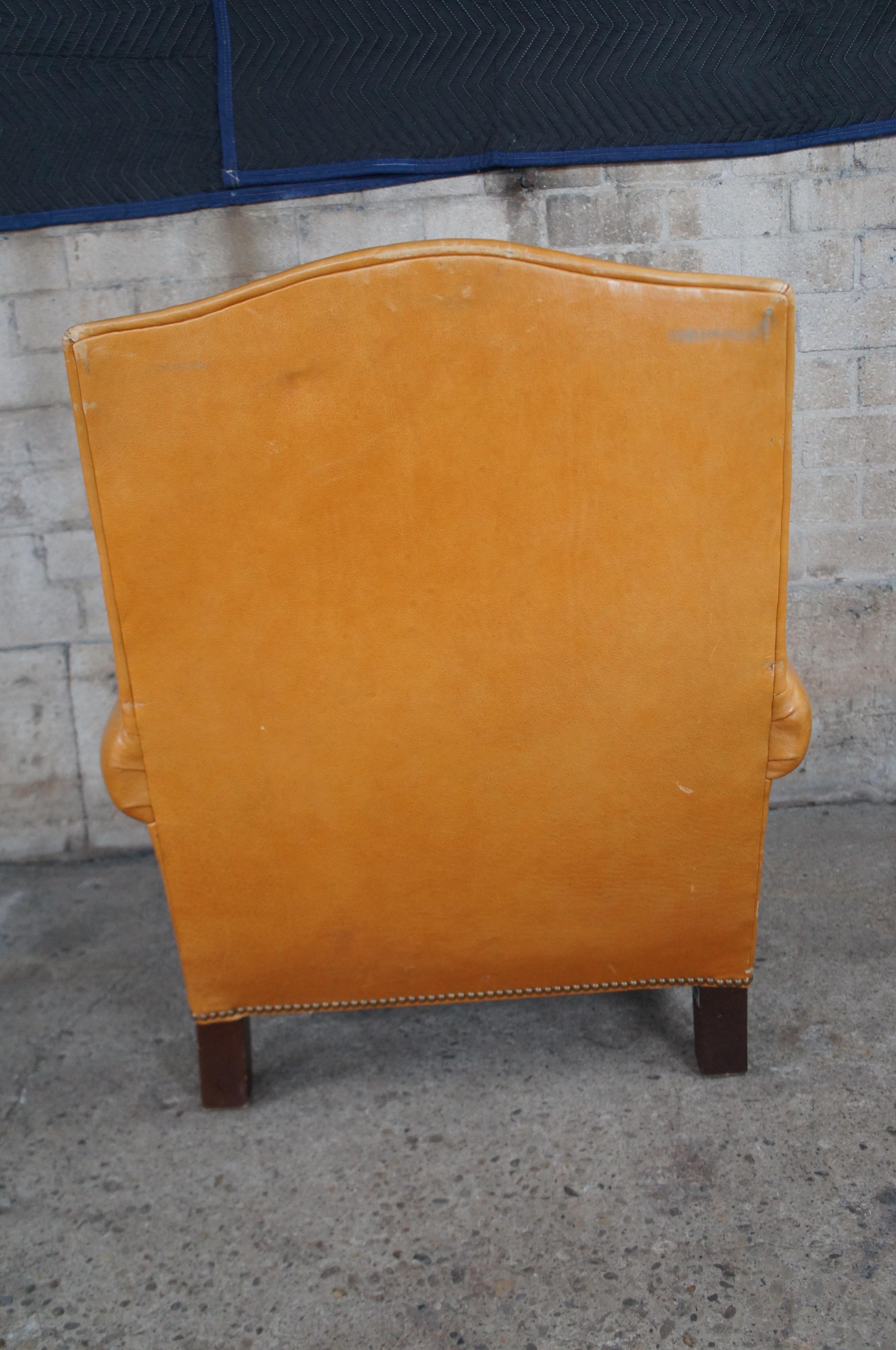 2 Vintage Pearson Orange Leather Modern Library Club Chairs & Ottoman Pair 3