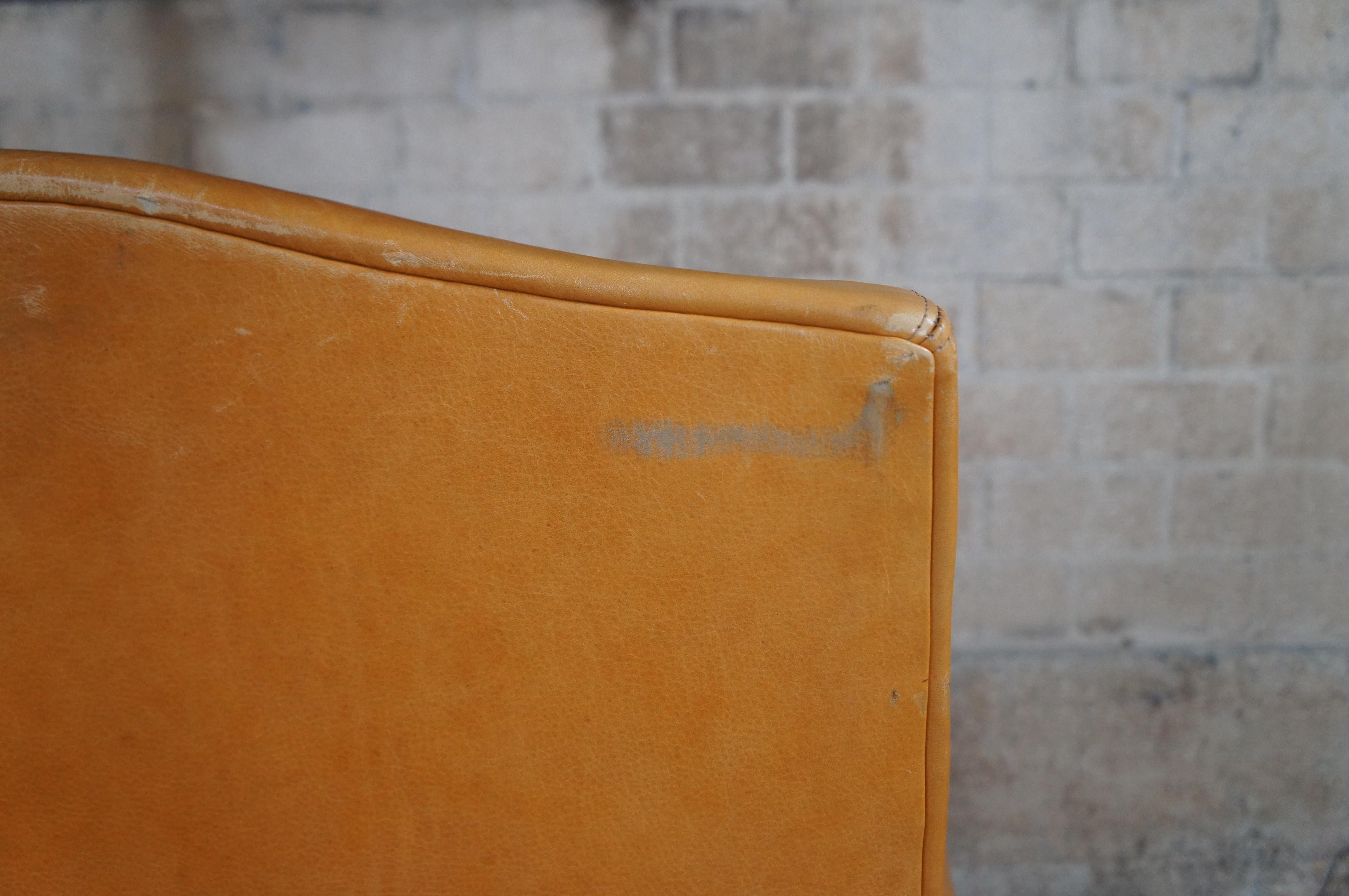 2 Vintage Pearson Orange Leather Modern Library Club Chairs & Ottoman Pair 4