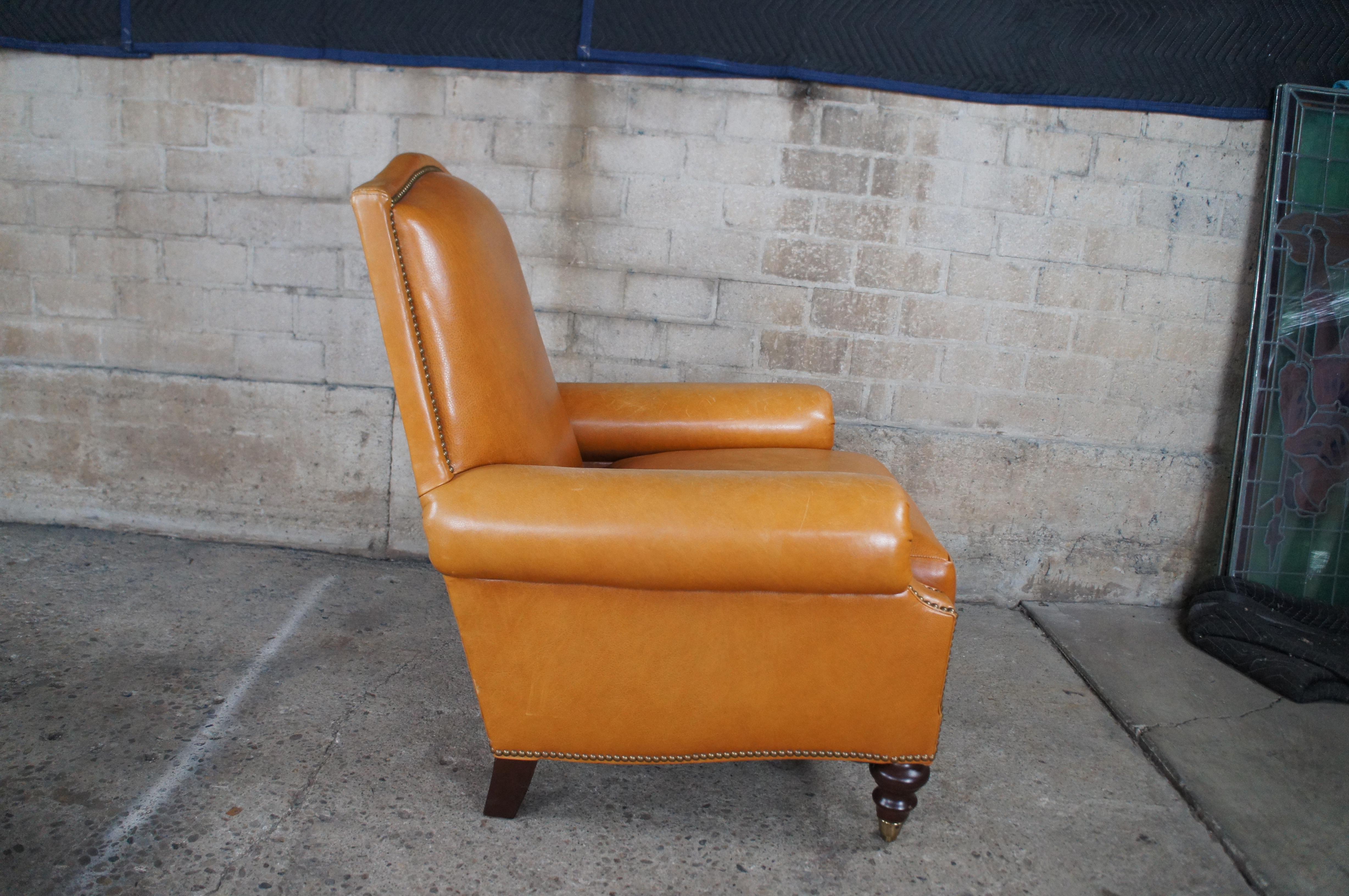 2 Vintage Pearson Orange Leather Modern Library Club Chairs & Ottoman Pair 5
