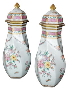 2 Vintage Porcelaine De Paris Lidded Coat of Arms Mantel Urn Crest Shield France