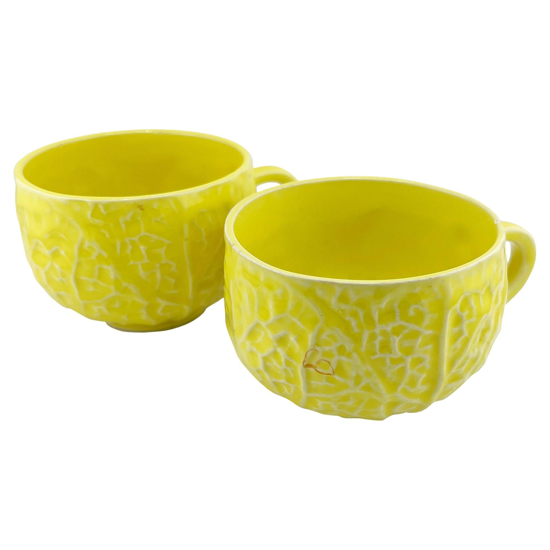 2 Vintage Portuguese Lettuceware Cups – Yellow Majolica Cabbageware, Portugal