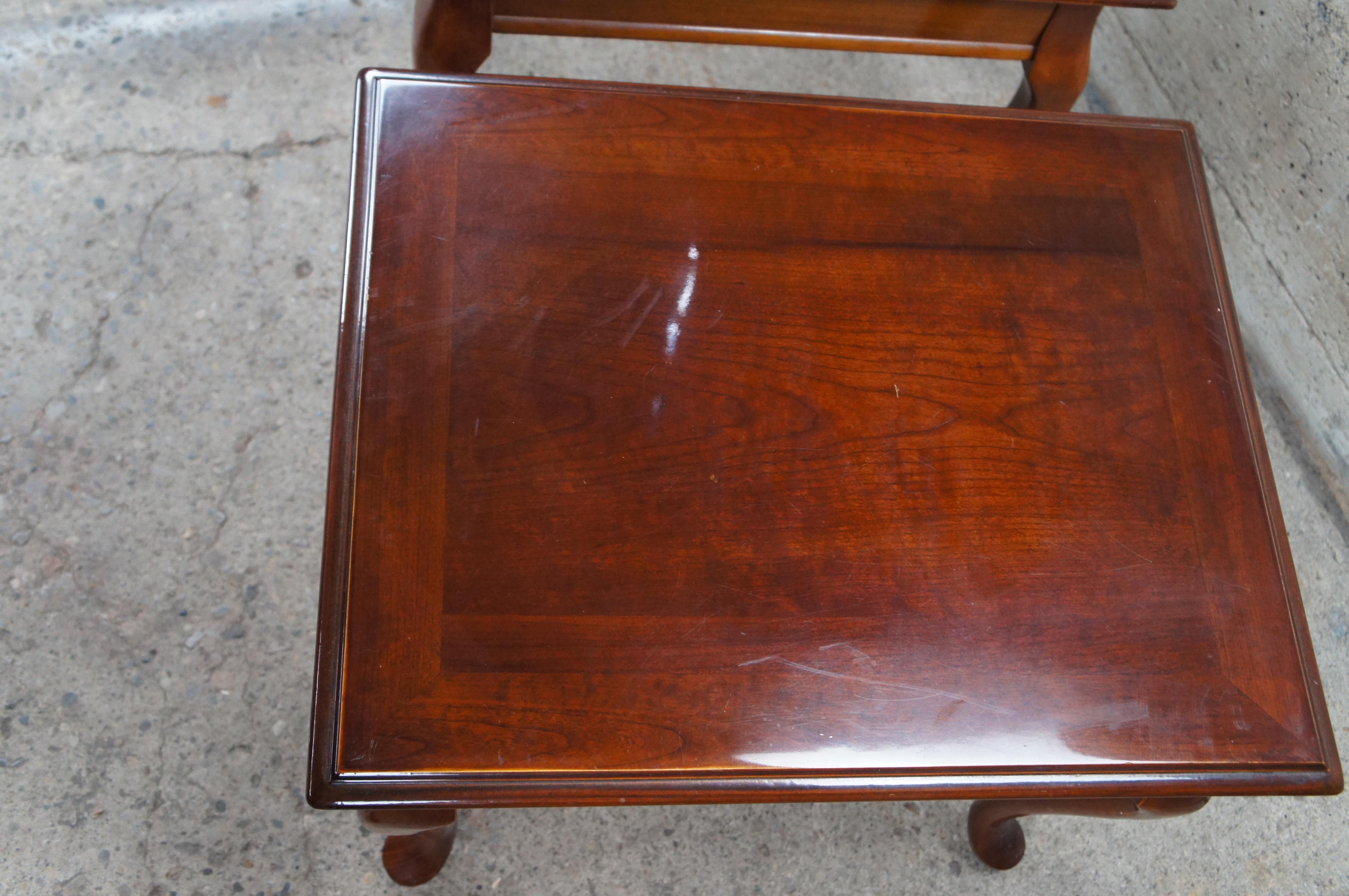 2 Vintage Queen Anne Cherry Side End Accent Nightstand Tables 26