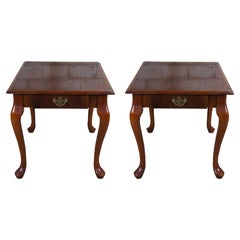 2 Vintage Queen Anne Cherry Side End Accent Nightstand Tables 26"