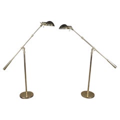 2 Vintage Ralph Lauren Boom Arm Pharmacy Reading Floor Lamps Brass Pair