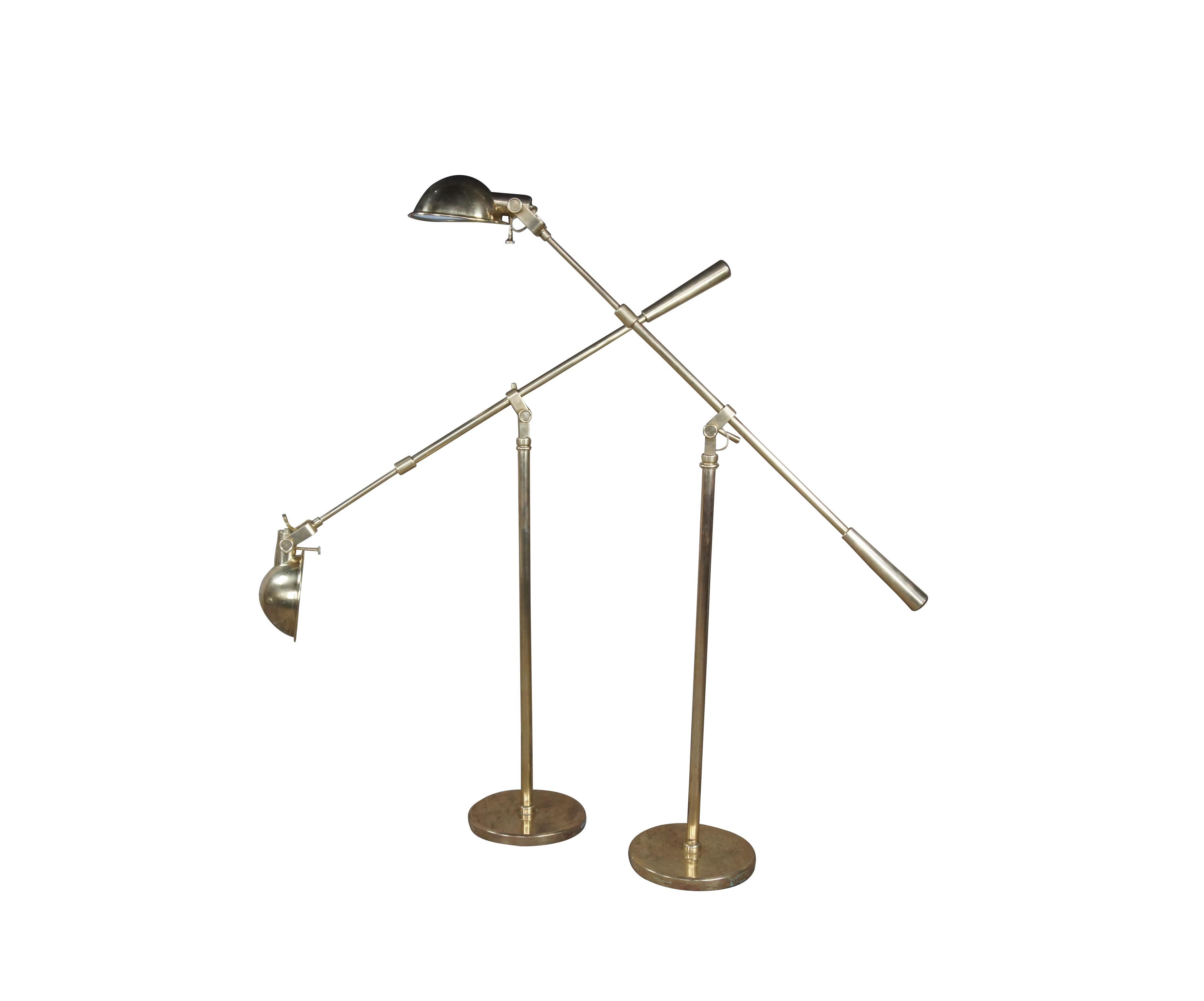 2 Vintage Ralph Lauren Boom Arm Pharmacy Reading Floor Lamps Brass Pair In Good Condition In Dayton, OH
