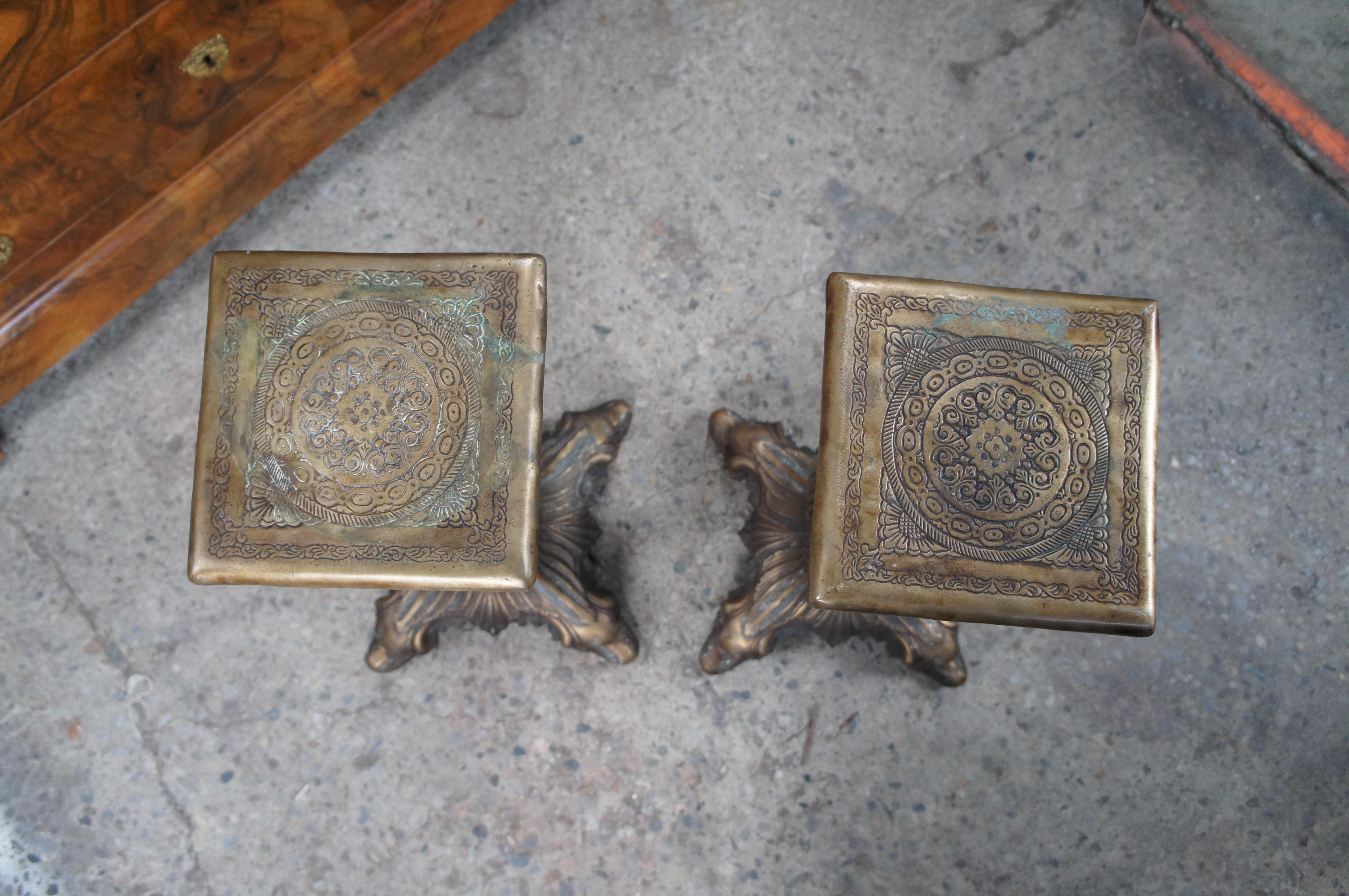 20th Century 2 Vintage Regency Bronze Low Relief Acanthus Candle Stands Holders Pedestals 26