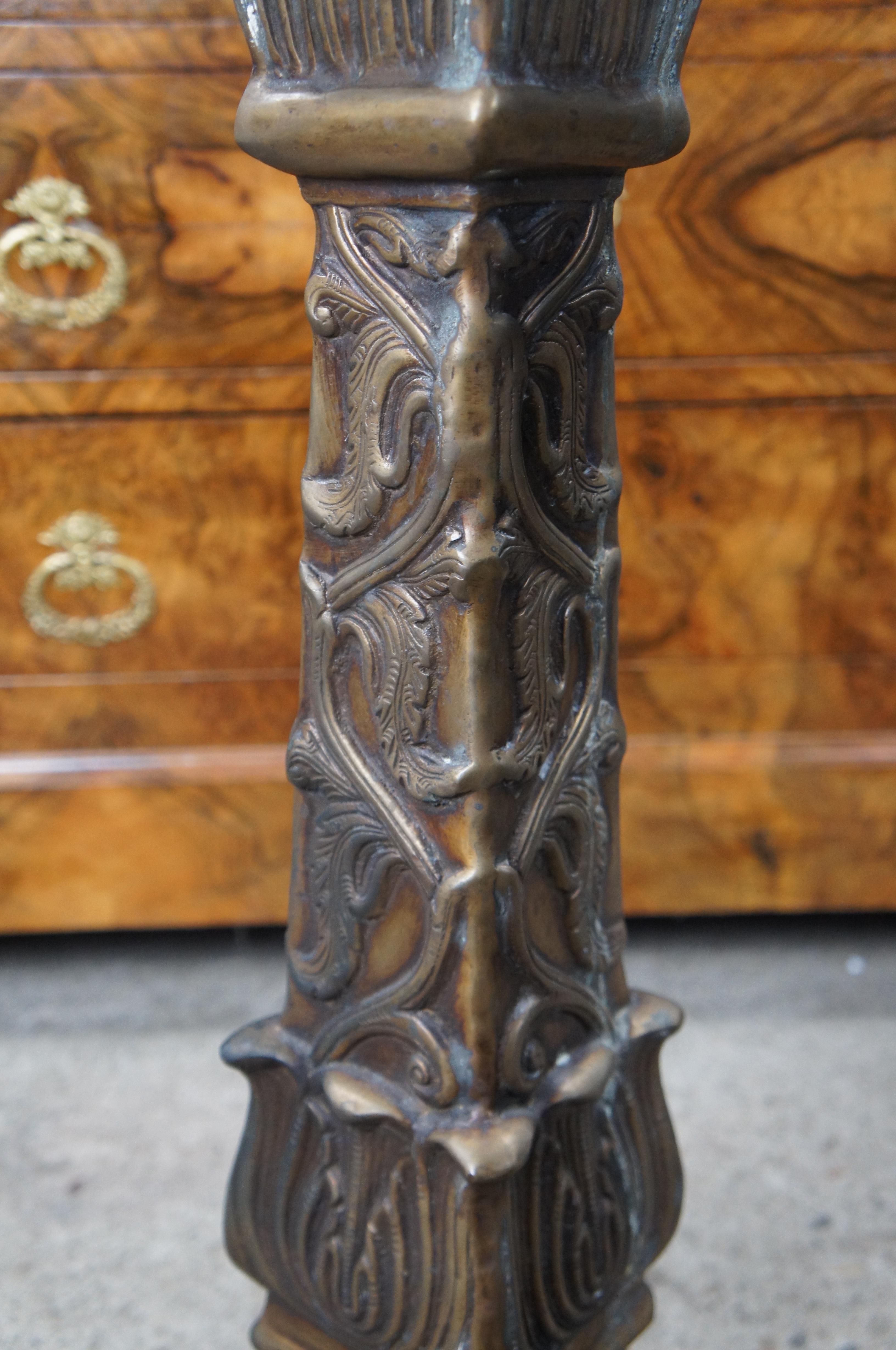 2 Vintage Regency Bronze Low Relief Acanthus Candle Stands Holders Pedestals 26