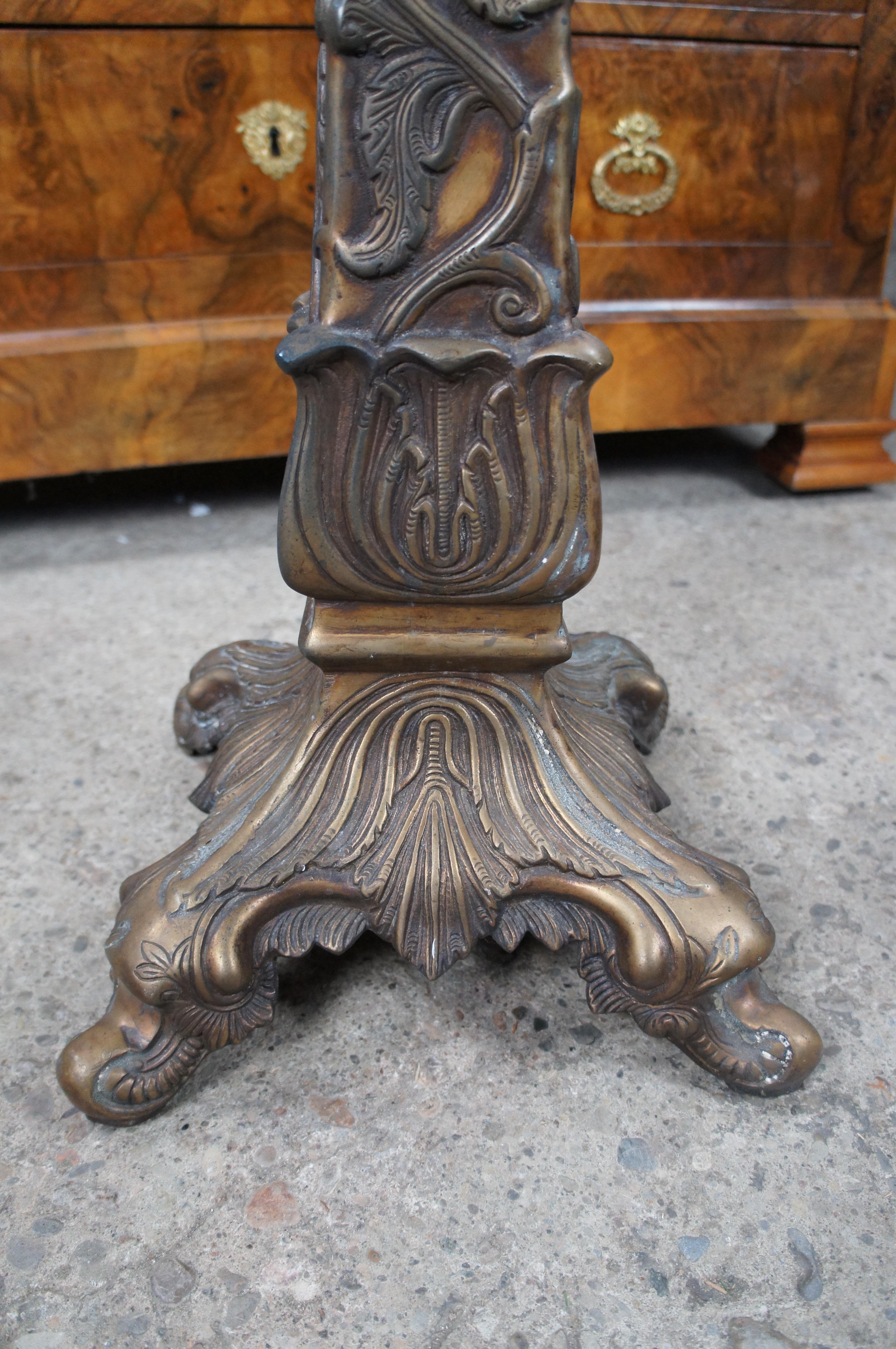 2 Vintage Regency Bronze Low Relief Acanthus Candle Stands Holders Pedestals 26