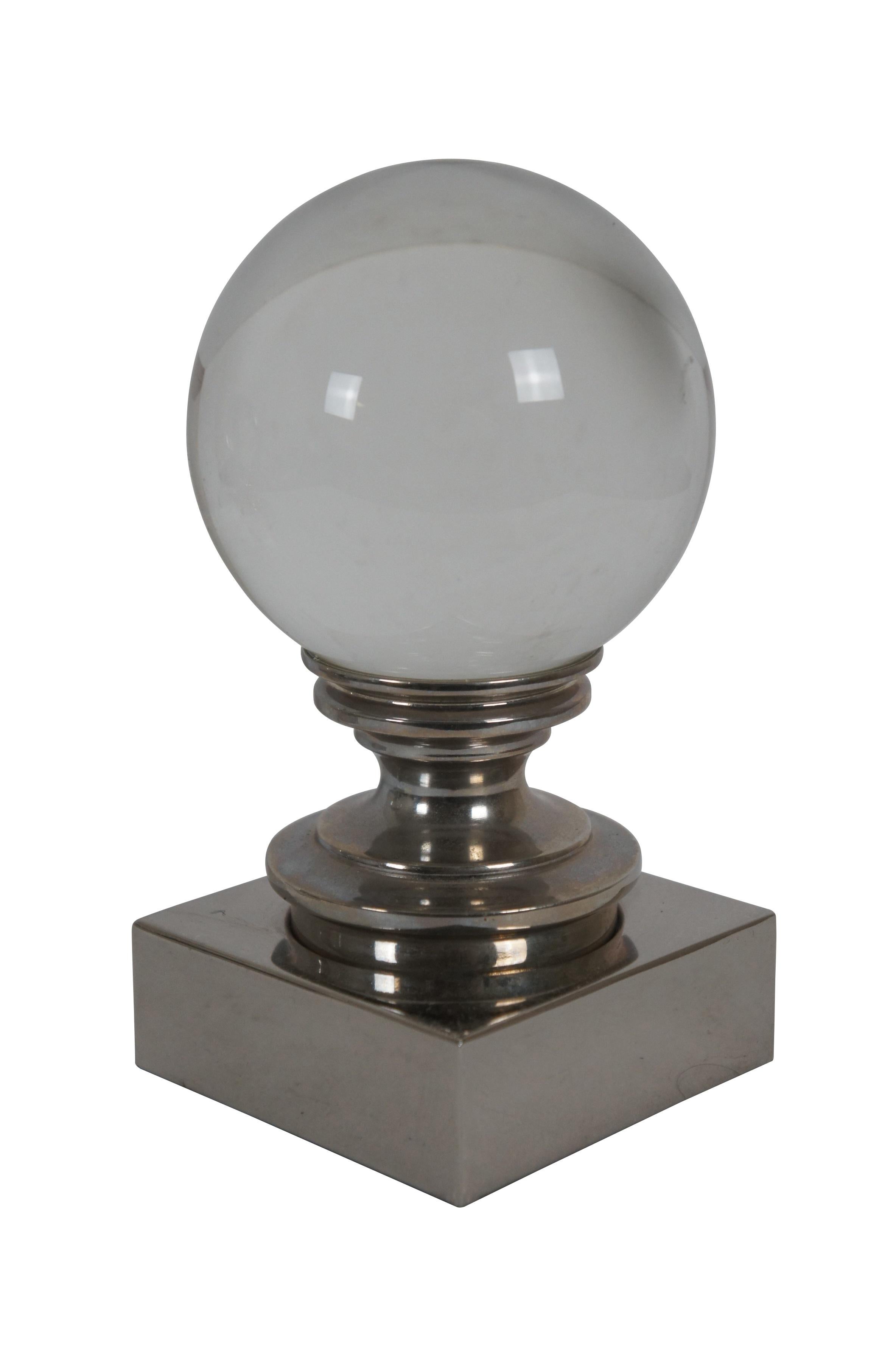 2 Vintage Restoration Hardware Crystal Ball Bookends on Chrome Pedestal 7