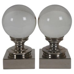 2 Vintage Restoration Hardware Crystal Ball Bookends on Chrome Pedestal 7"