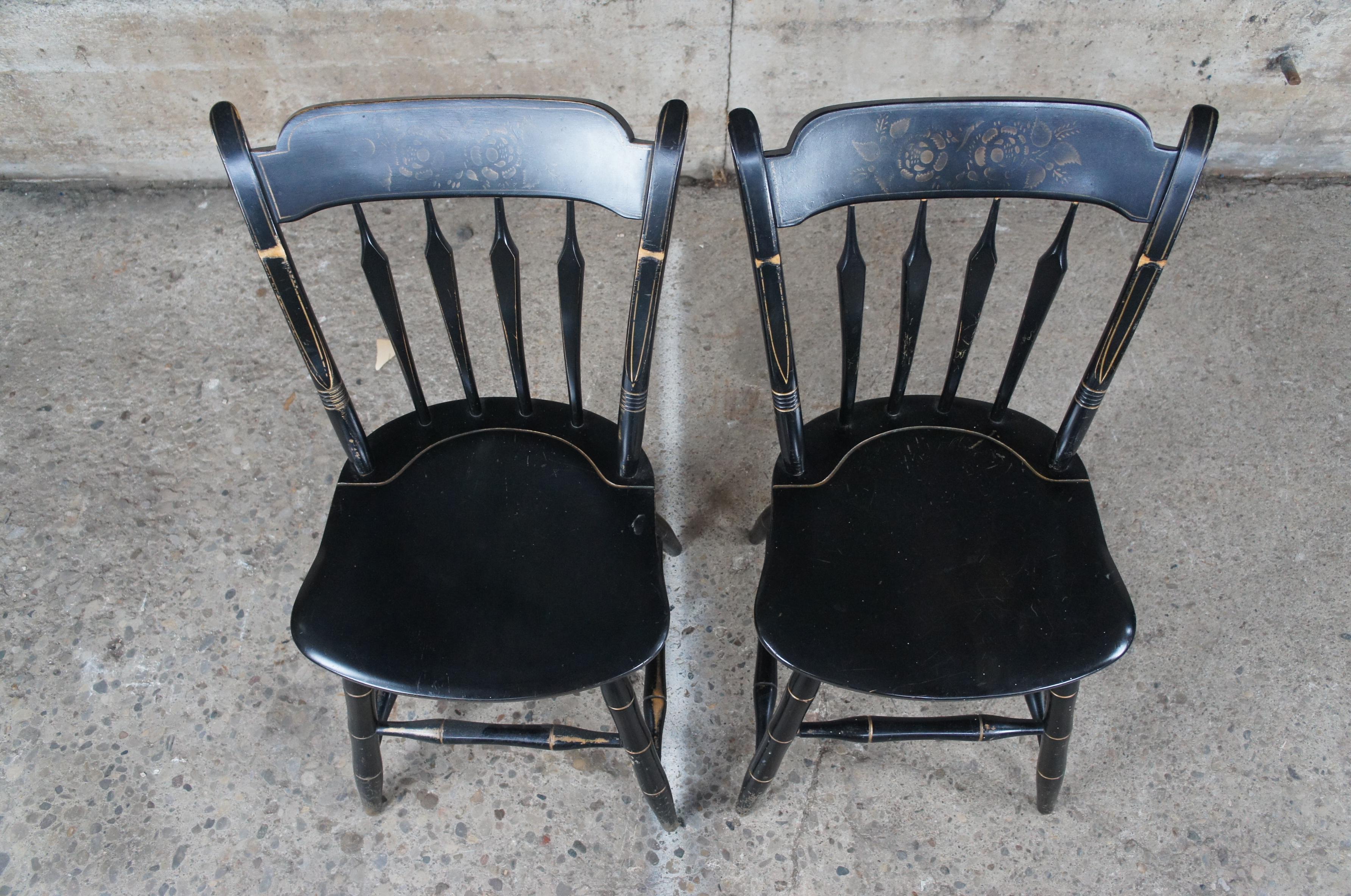2 Vintage S. Bent & Bros Colonial Windsor Thumb Back Black Maple Side Chairs 1