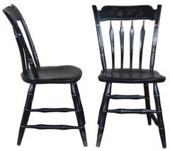 2 Vintage S. Bent & Bros Colonial Windsor Thumb Back Black Maple Side Chairs