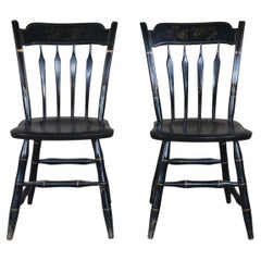 2 Vintage S. Bent & Bros Colonial Windsor Thumb Back Black Maple Side Chairs