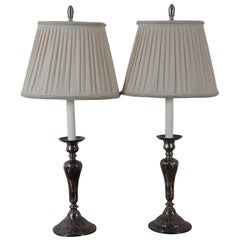 2 Vintage Silver Plate Twisted Candlestick Table Buffet Lamps 28"