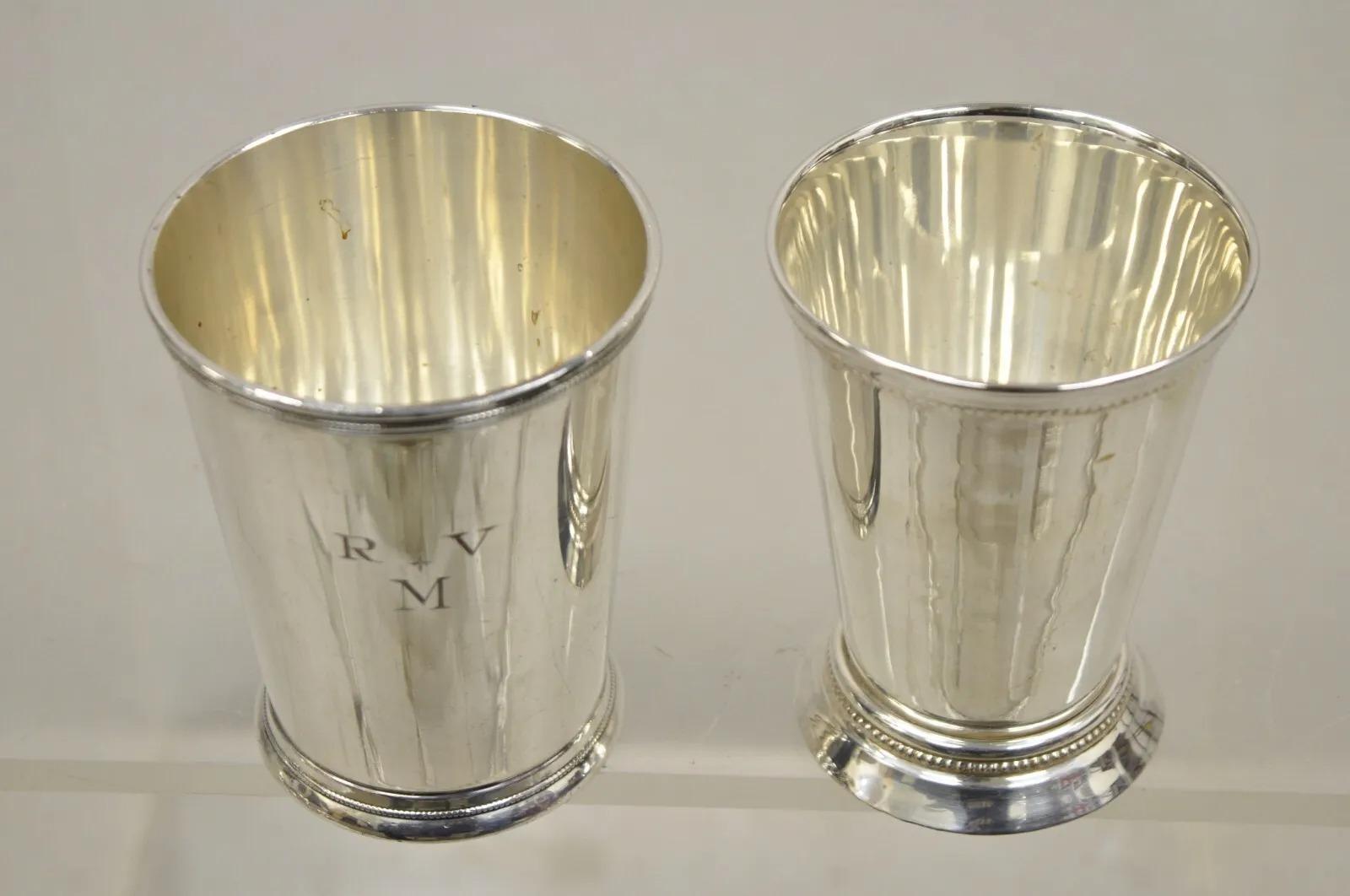 2 Vintage Silver Plated Mint Julep Cups Tumblers 1 with Monogram - 2 Pieces For Sale 5