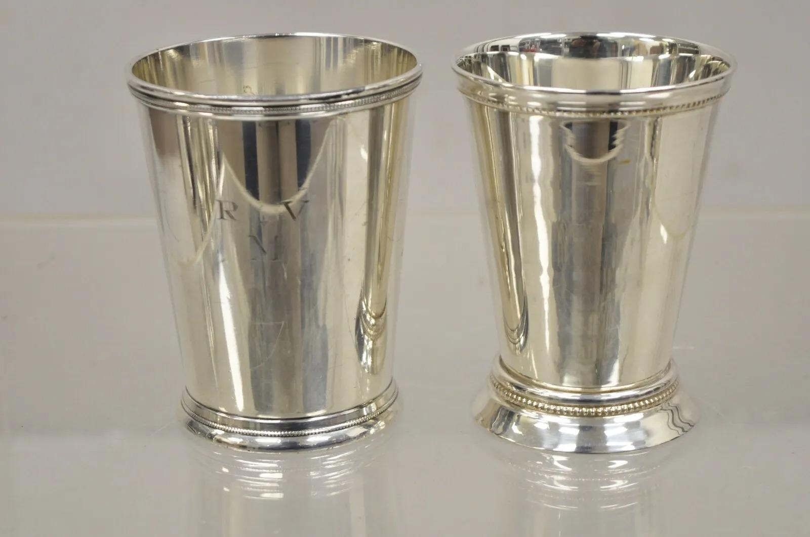 2 Vintage Silver Plated Mint Julep Cups Tumblers 1 with Monogram - 2 Pieces For Sale 6