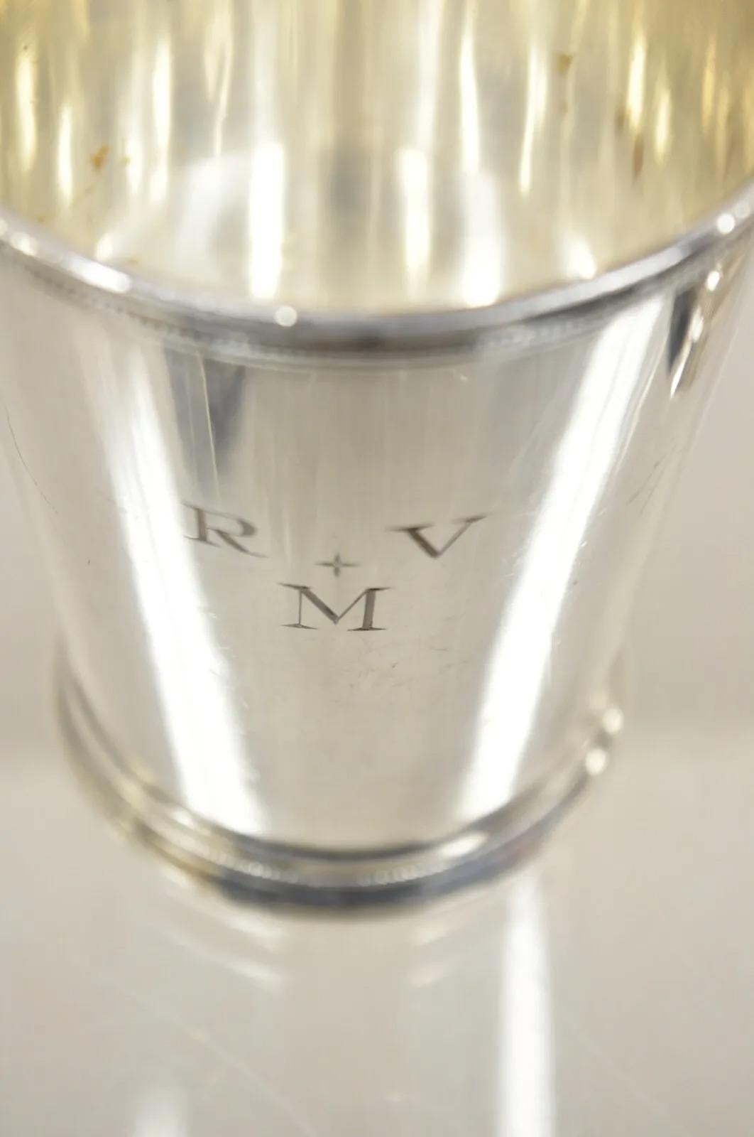 Victorian 2 Vintage Silver Plated Mint Julep Cups Tumblers 1 with Monogram - 2 Pieces For Sale