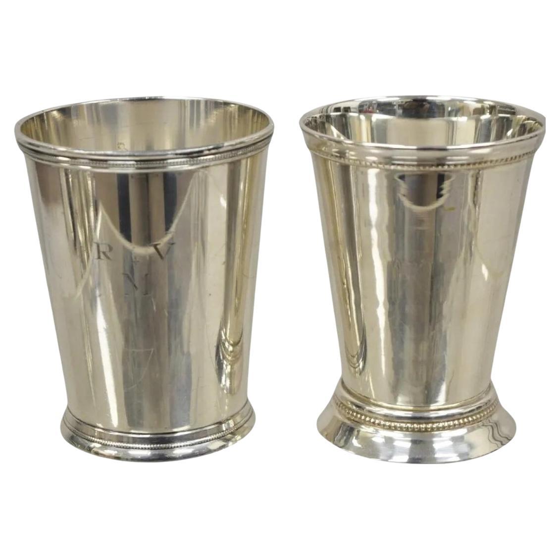 2 Vintage Silver Plated Mint Julep Cups Tumblers 1 with Monogram - 2 Pieces For Sale