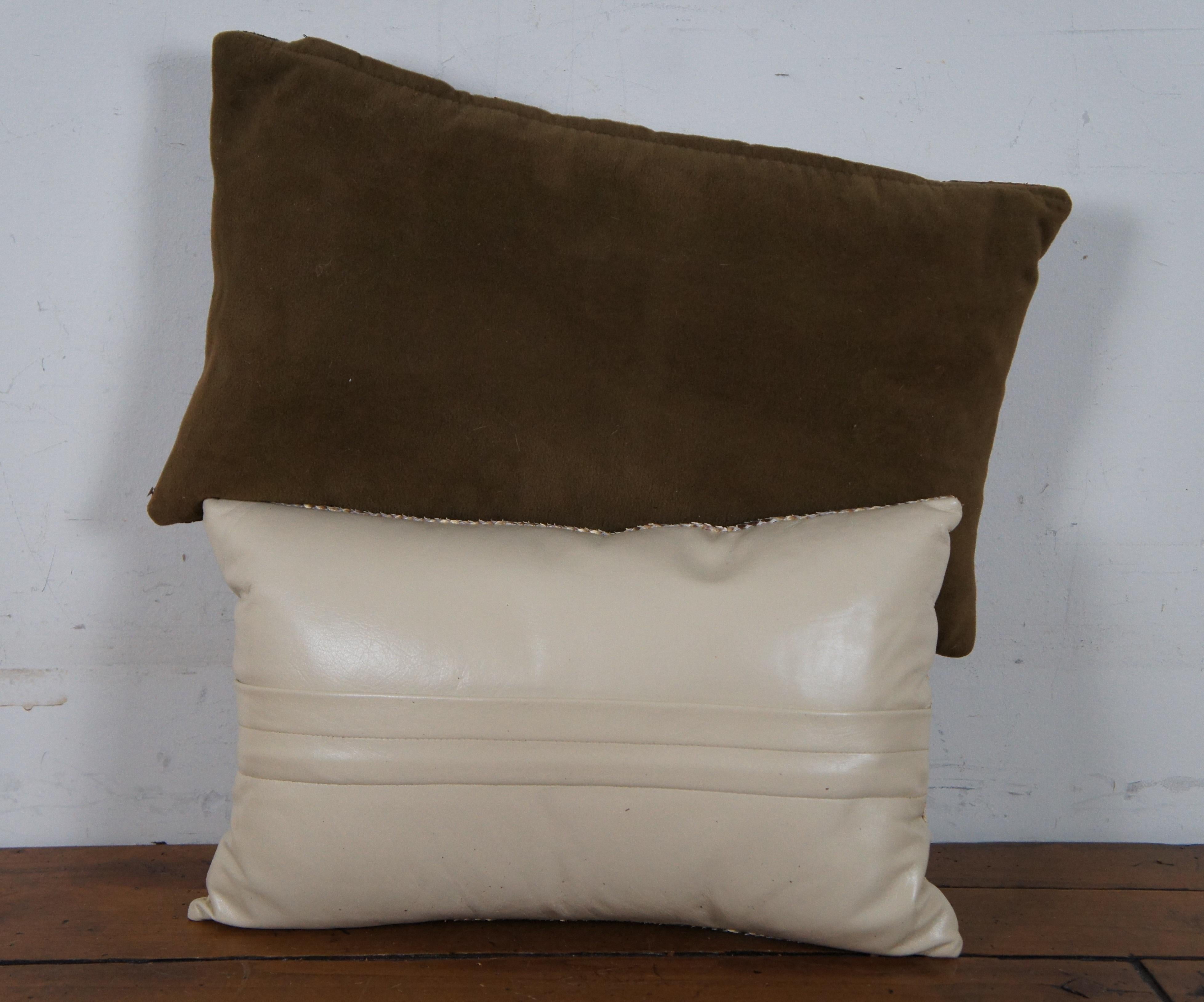 20th Century 2 Vintage Snakeskin Leather Lumbar Throw Pillows Patchwork Cream Brown 17
