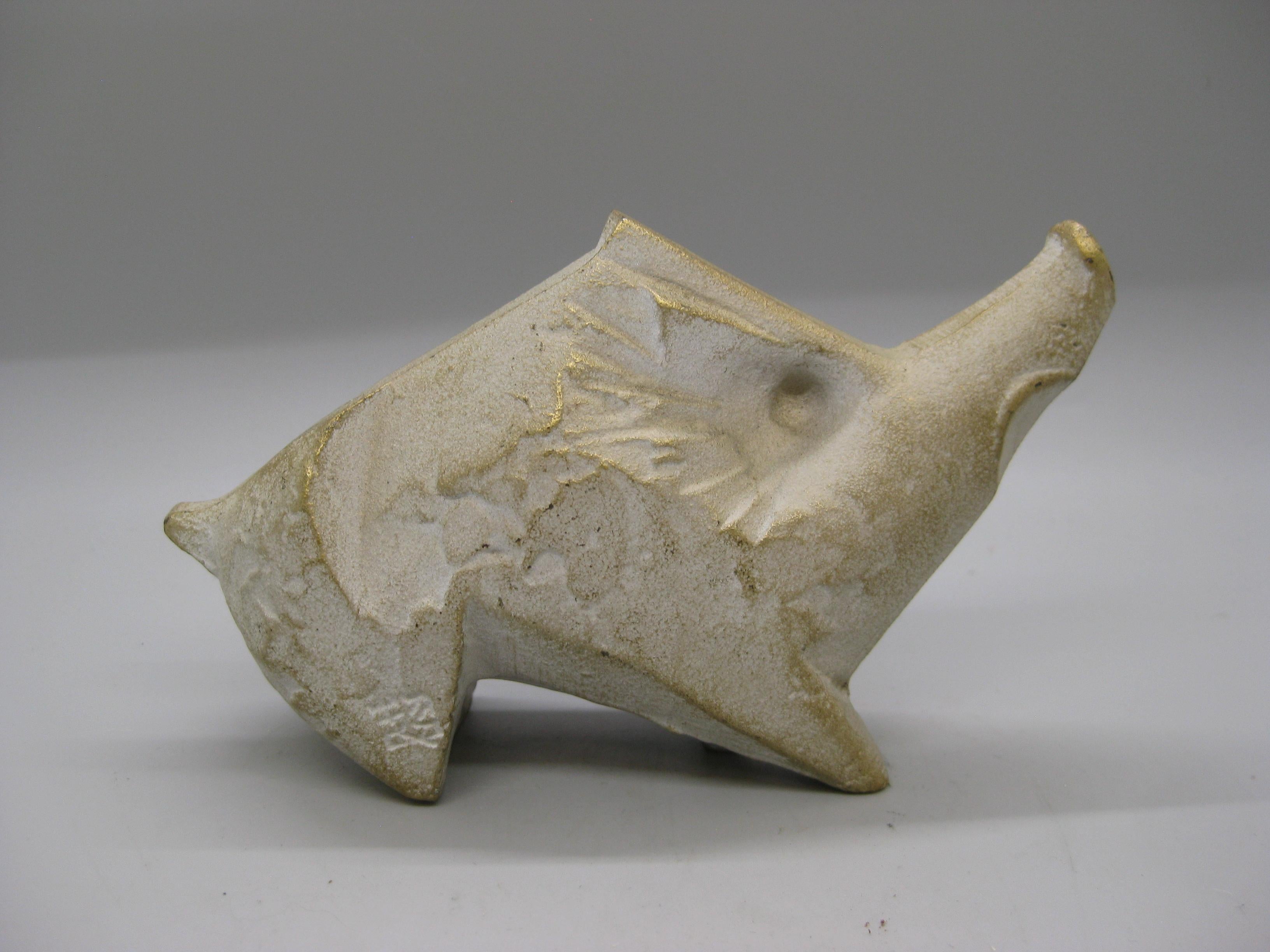 Fine XX secolo 2 Vintage By Sotaro Saegusa Zodiac Boar Pig Cast Iron Okimono Figural Sculptures in vendita