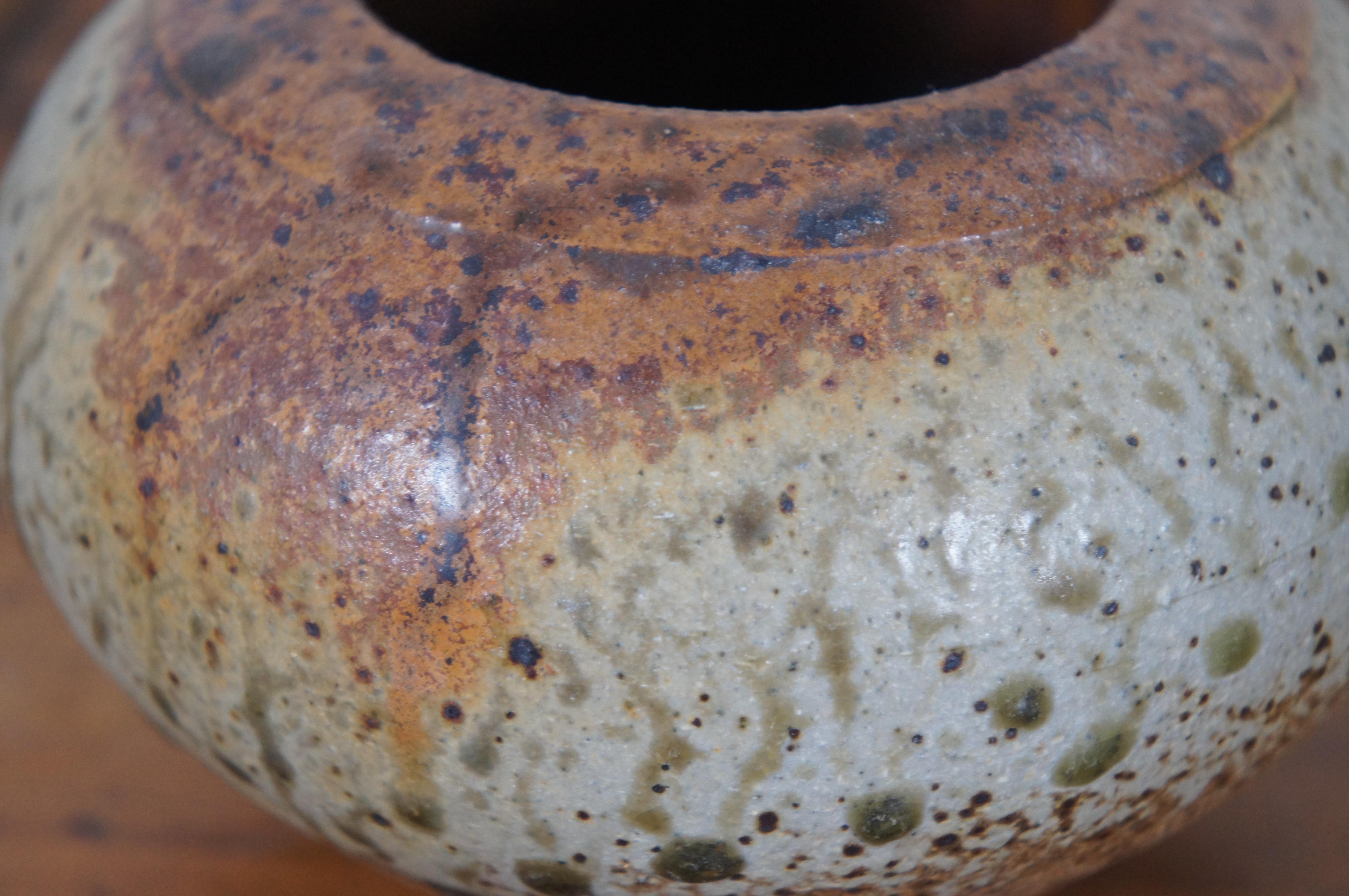 2 Vintage Southwestern Round Glazed Ceramic Earthenware Pots Vases Vessels  6