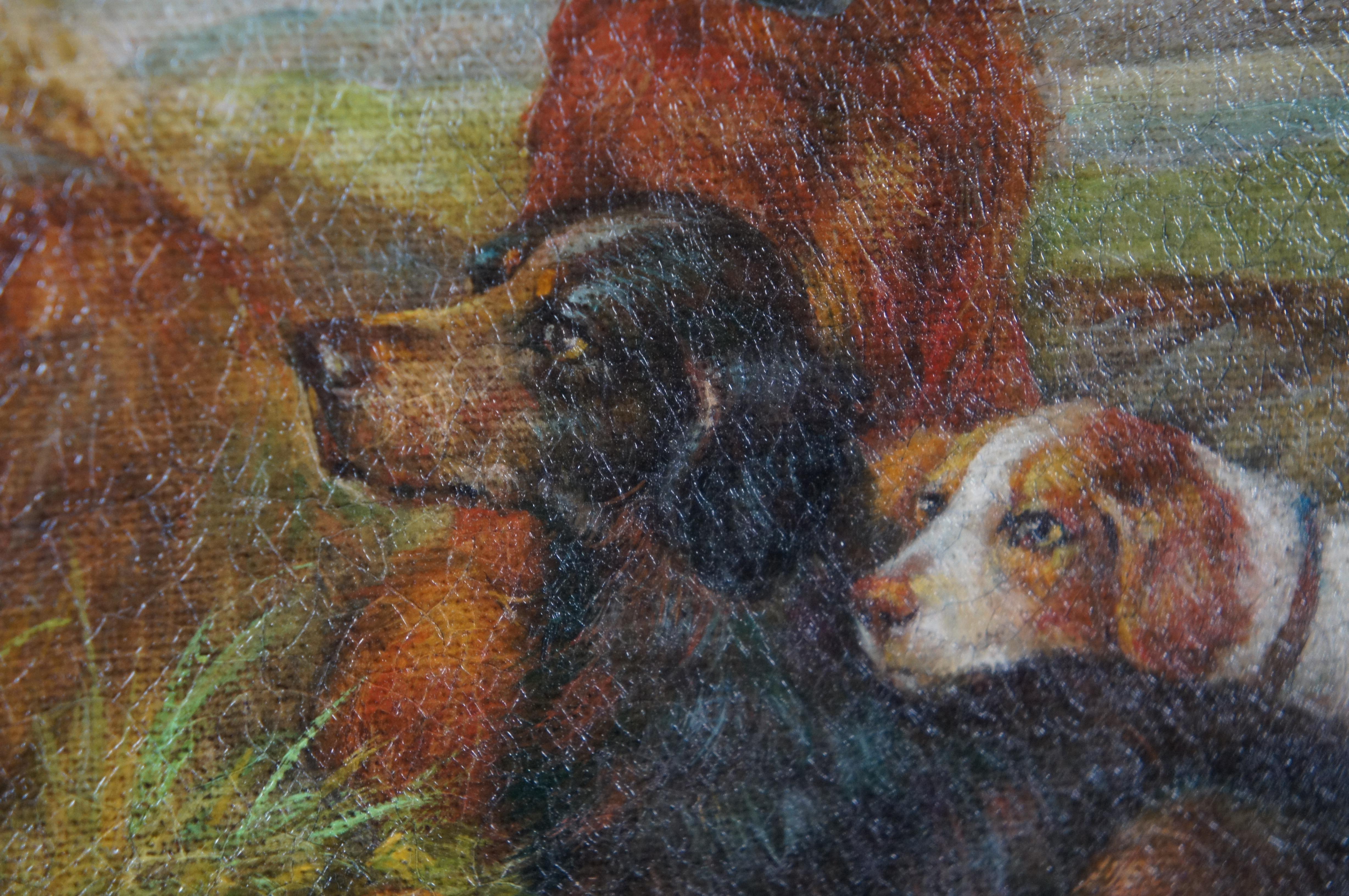 2 Vintage Spaniel Dog Portrait Oil Paintings on Canvas Gold Frames 20