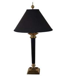 2 Vintage Speer American Empire Schwarzer Marmor & Messing Tischlampen Fackel Horn Pair