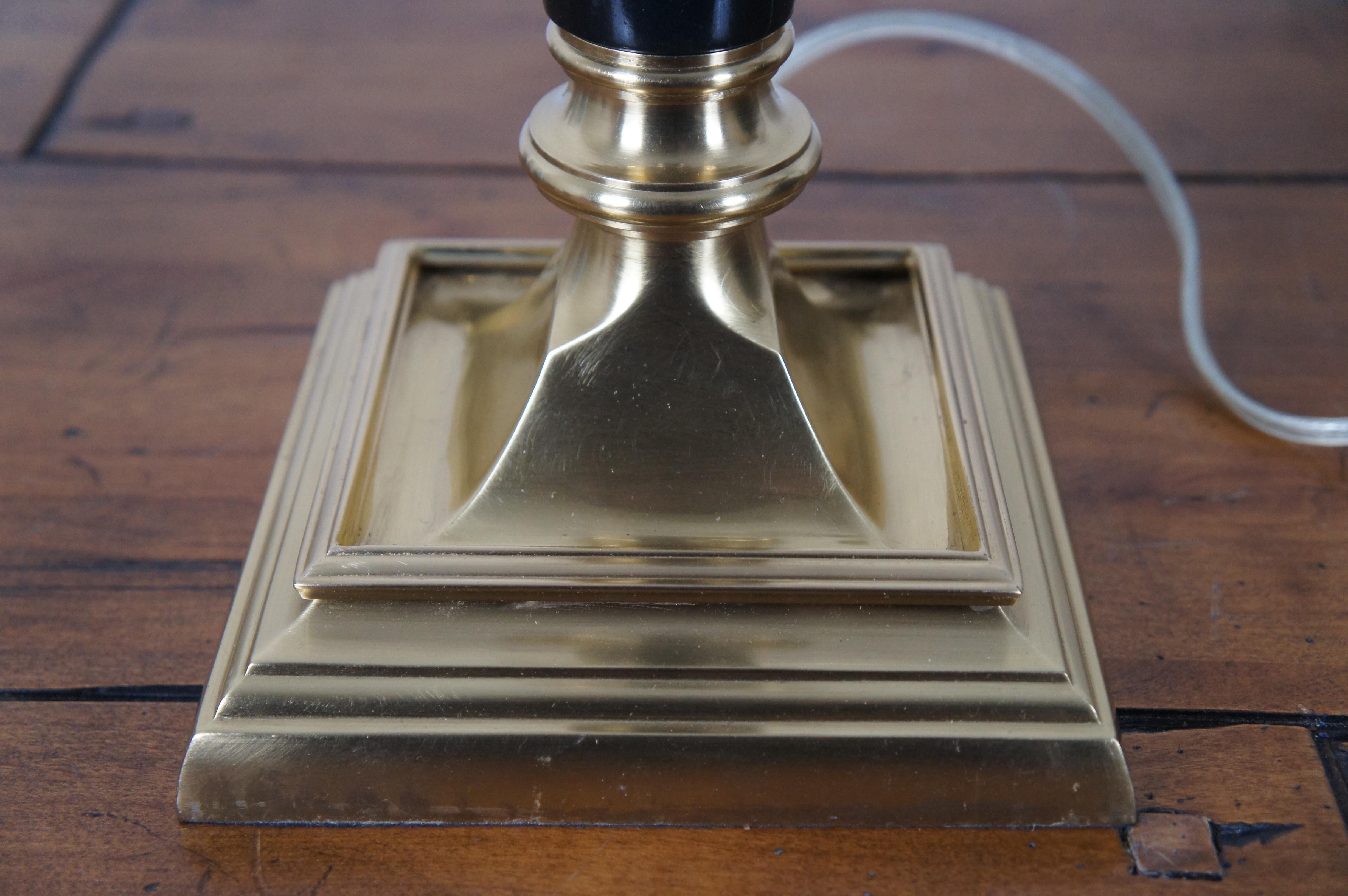20th Century 2 Vintage Speer American Empire Black Marble & Brass Table Lamps Torch Horn Pair