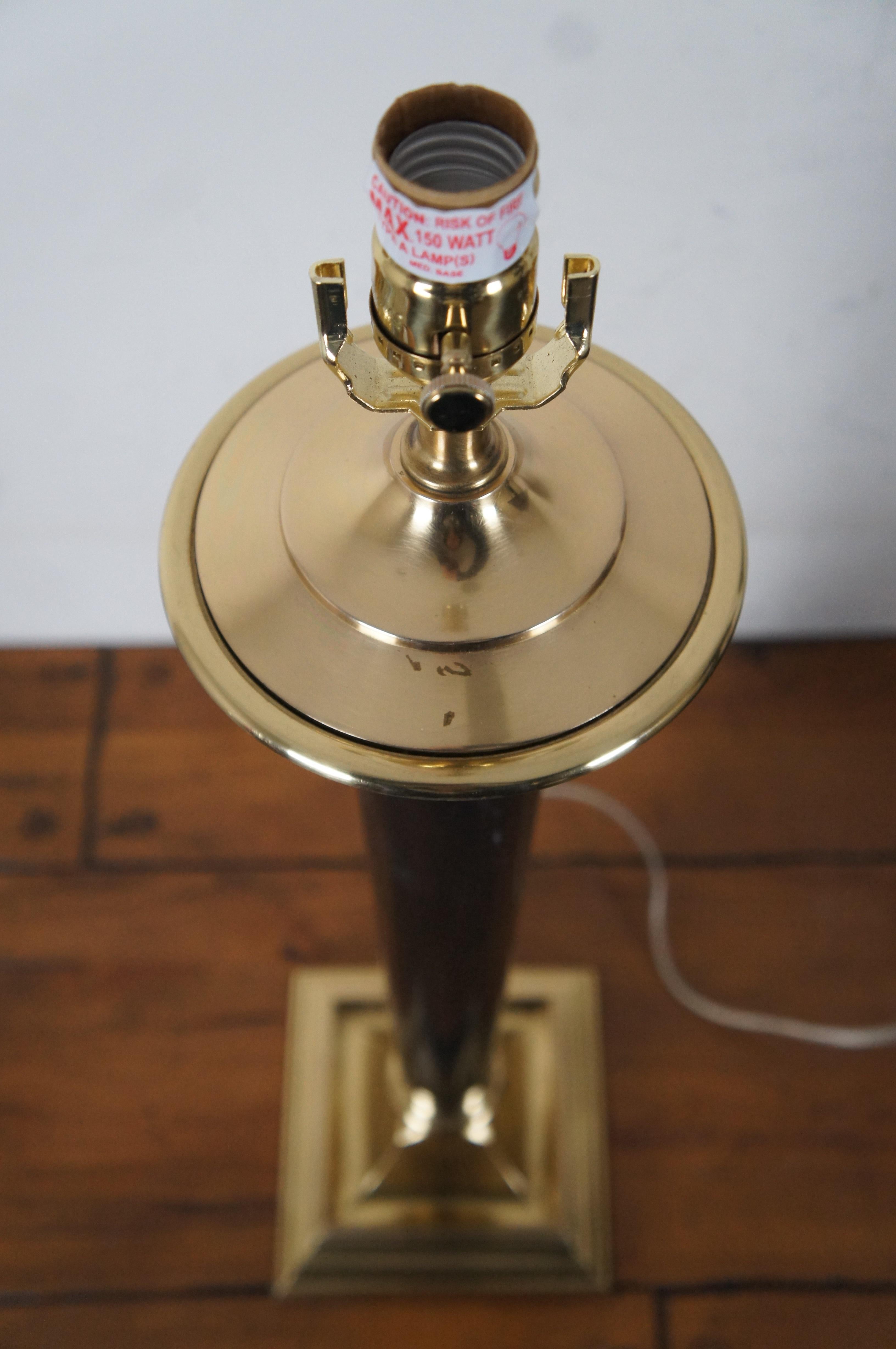 2 Vintage Speer American Empire Black Marble & Brass Table Lamps Torch Horn Pair 2