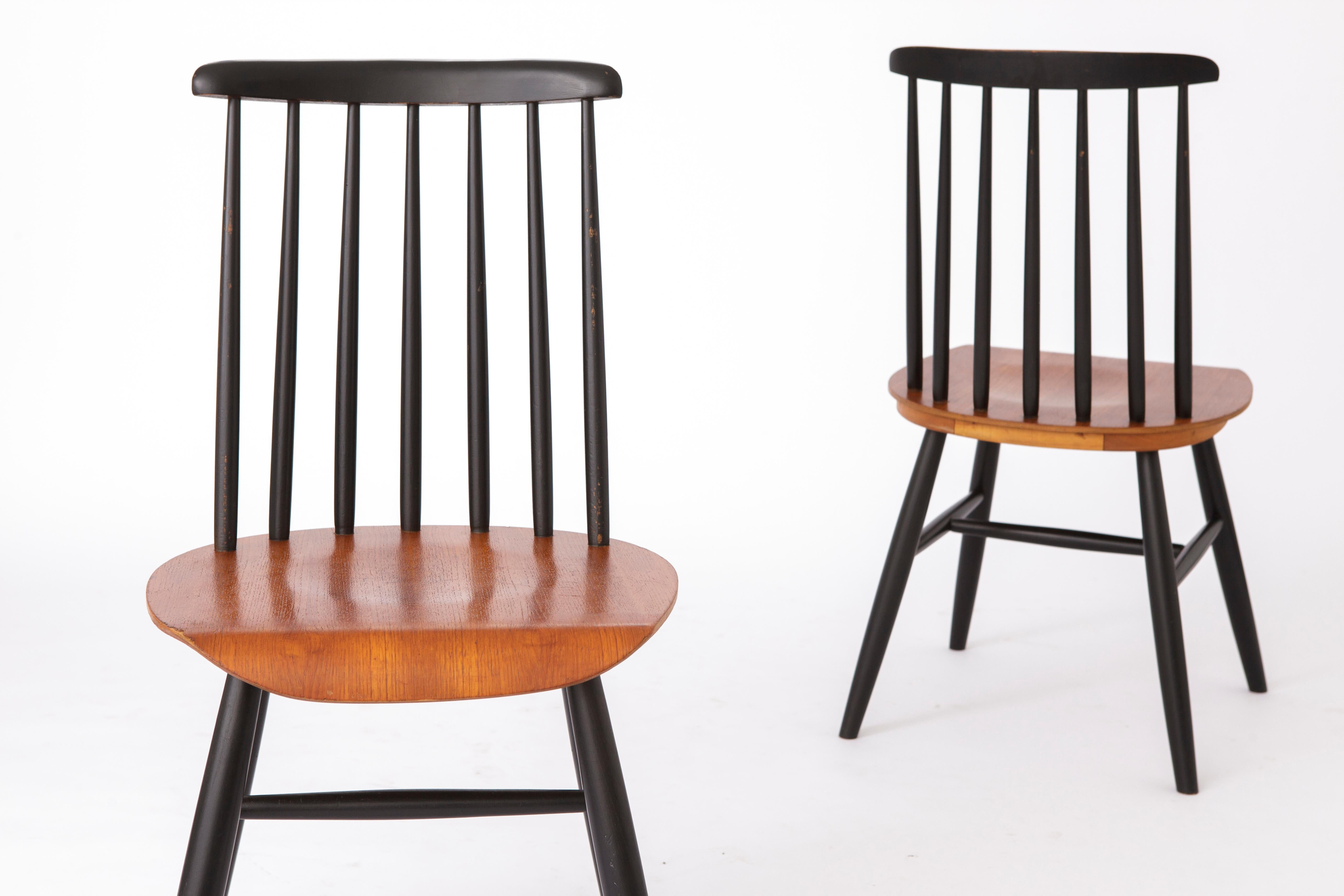 European 2 Vintage Spindle Back Chairs 1960s-1970s - Sweden For Sale