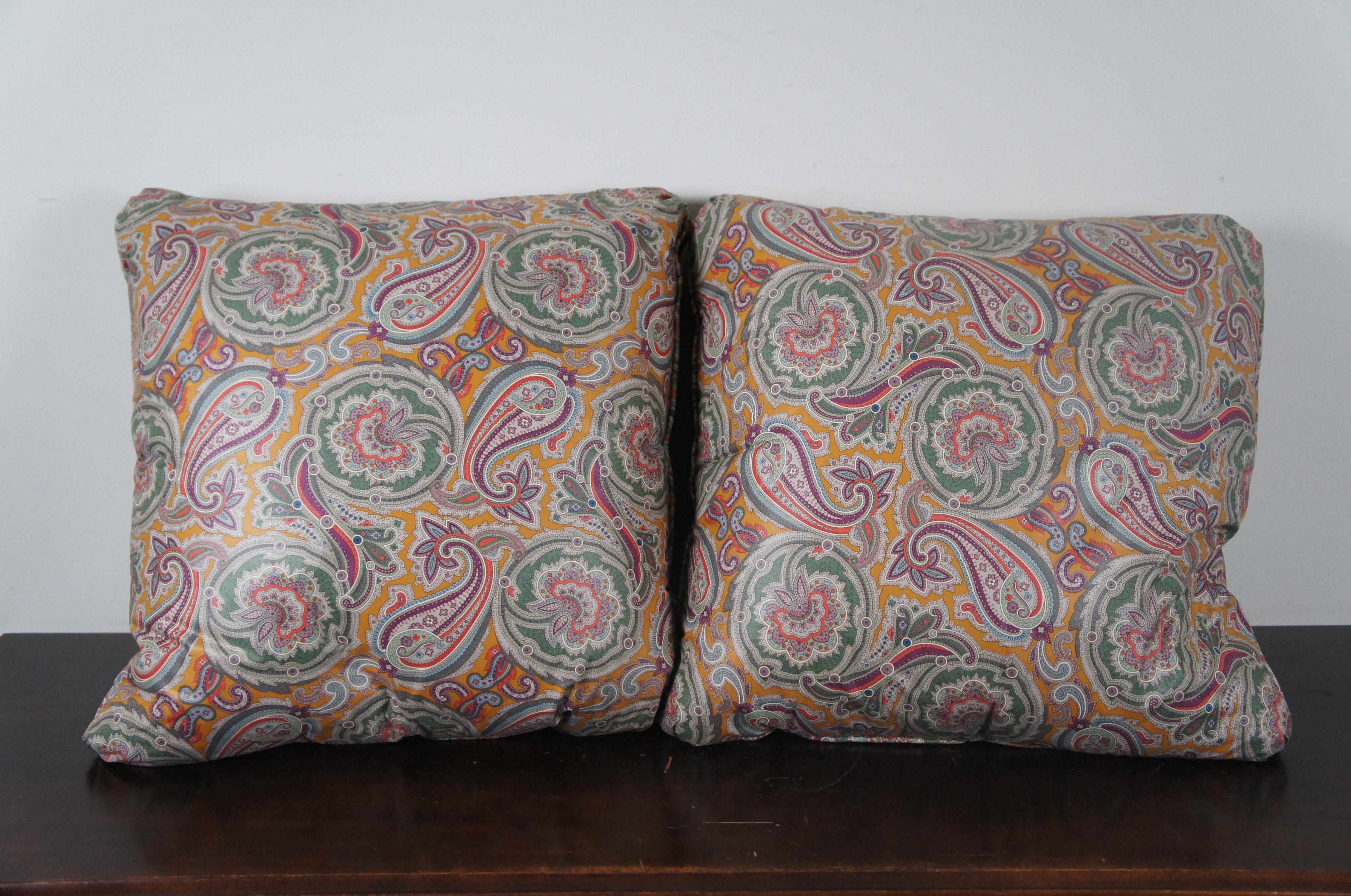 2 Vintage Square Paisley Floral Down Filled Designer Throw Pillows Cushions For Sale 2