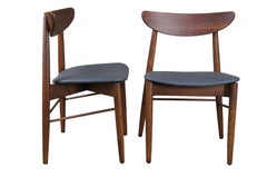 2 Vintage Stanley Danish Scandinavian Modern Walnut Dining Side Chairs Vinyl MCM