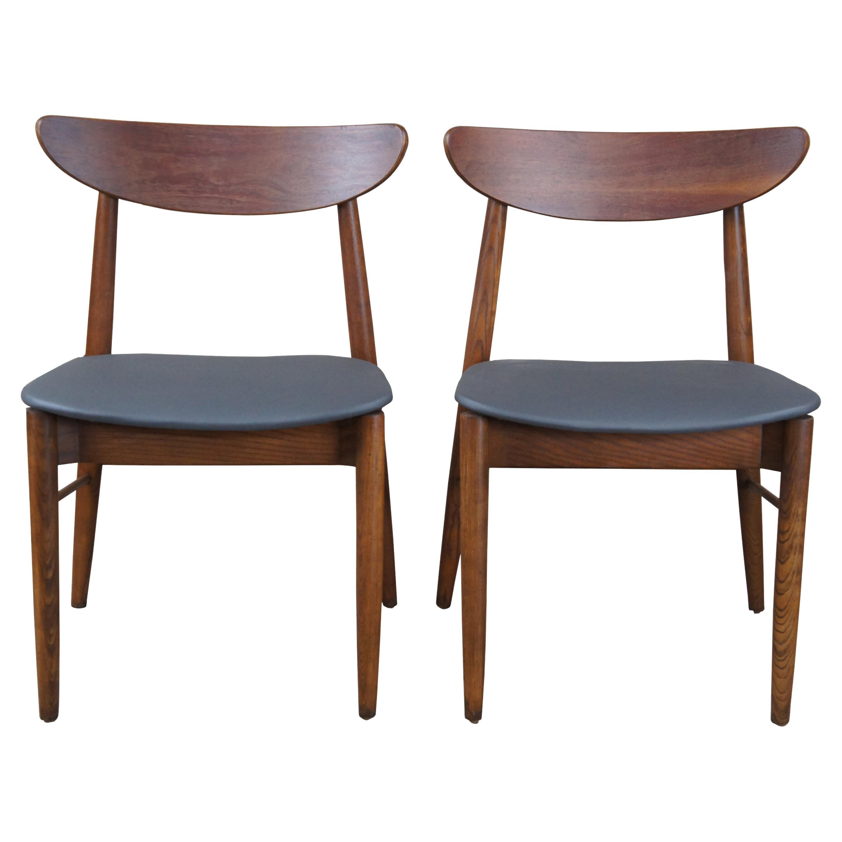 2 Vintage Stanley Danish Scandinavian Modern Walnut Dining Side Chairs Vinyl MCM