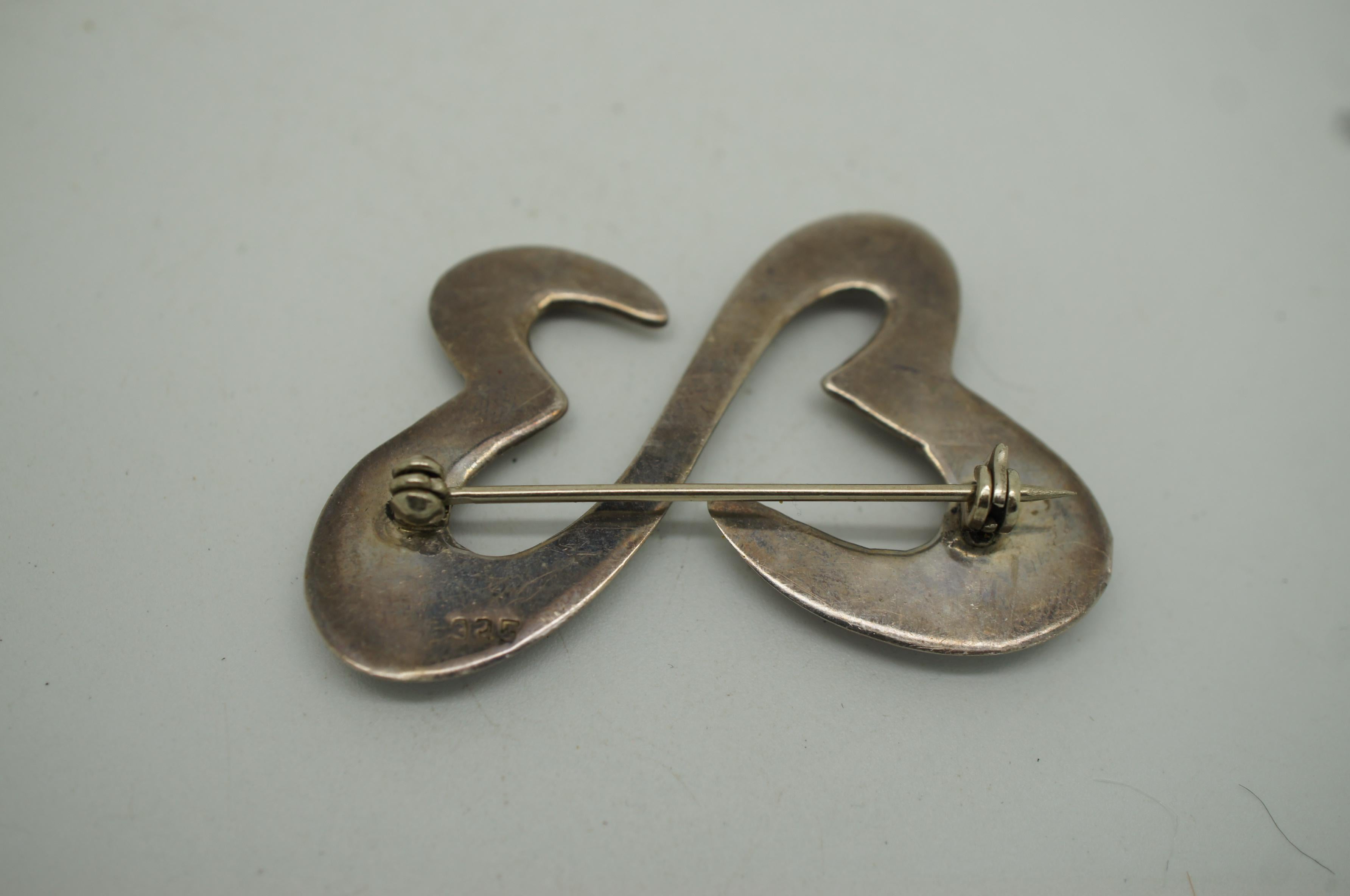 2 Vintage Sterling Silver 925 Brooch Pins Abstract Hearts Mexico 2