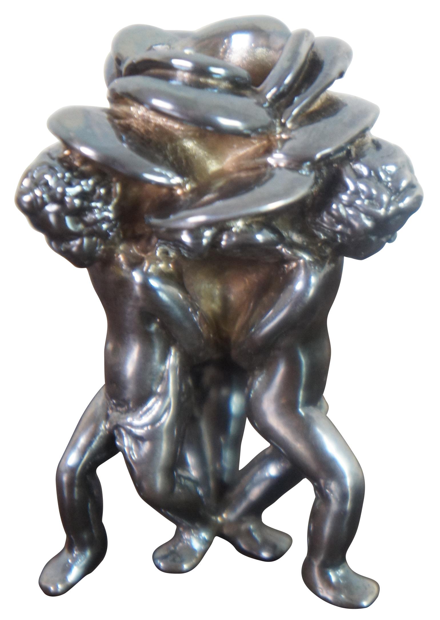 Neoclassical 2 Vintage Sterling Silver 925 Cherub Angel Putti Rose Taper Candle Holders 2.5