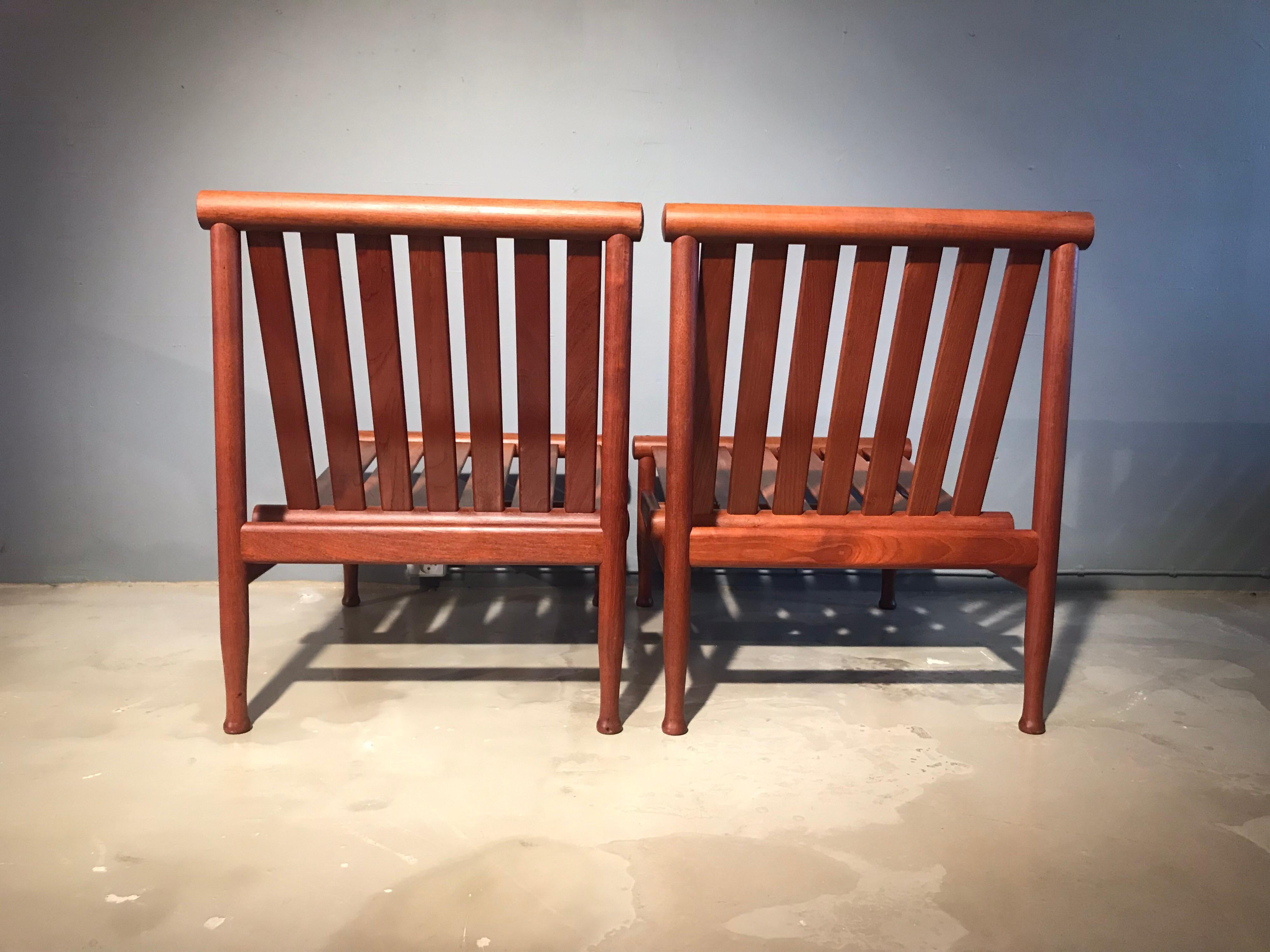 Hand-Crafted 2 Vintage Teak Kai Lyngfeldt Larsen Easy Chairs Model 501 by Søborg Furniture