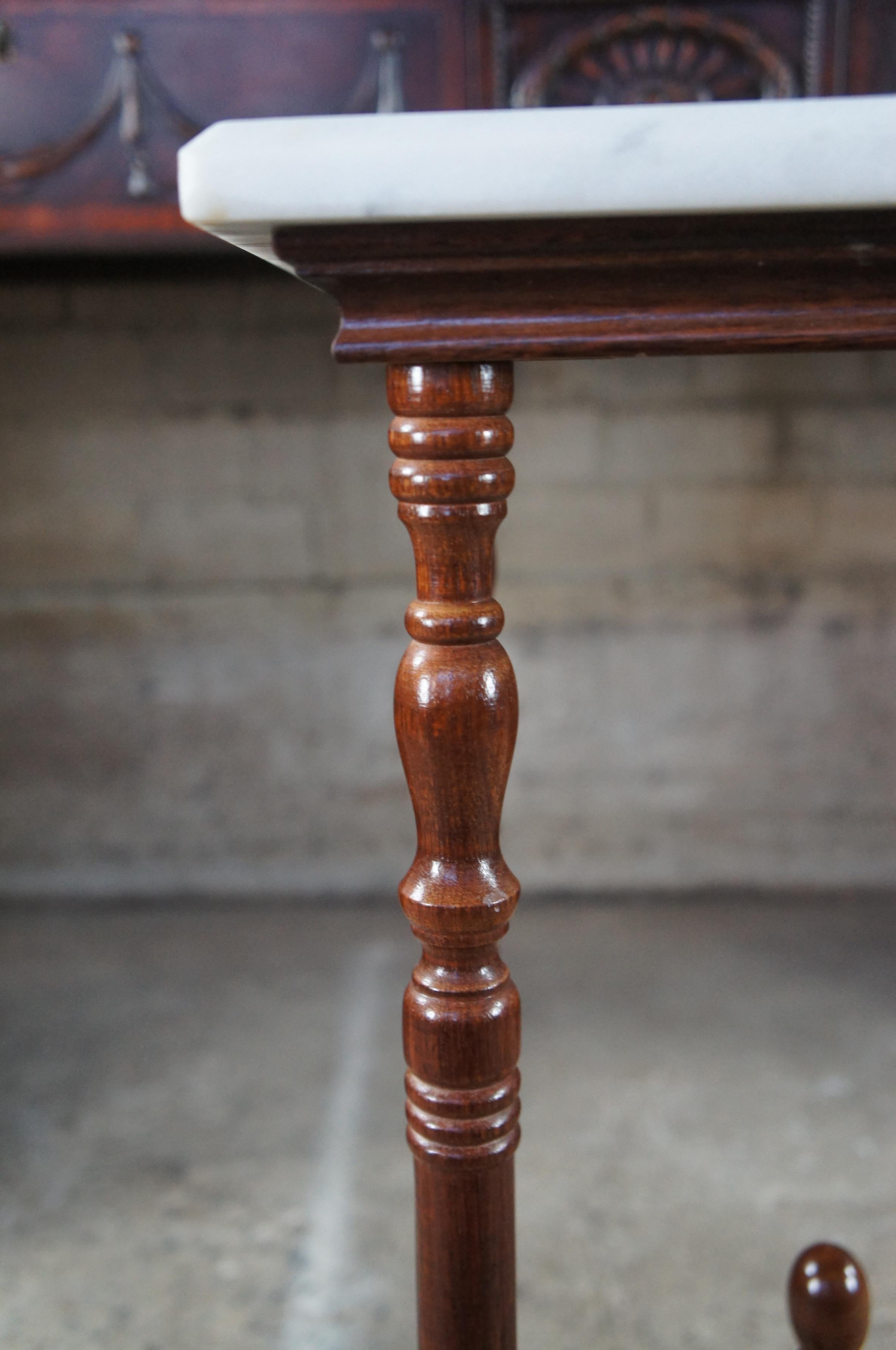 2 Vintage Victorian Revival Mahogany Marble Pedestal Tables Plant Stands 29
