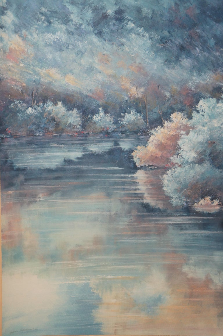 2 Vintage Watercolor Landscape Summer Reflections in Acrylic Shadow Box ...