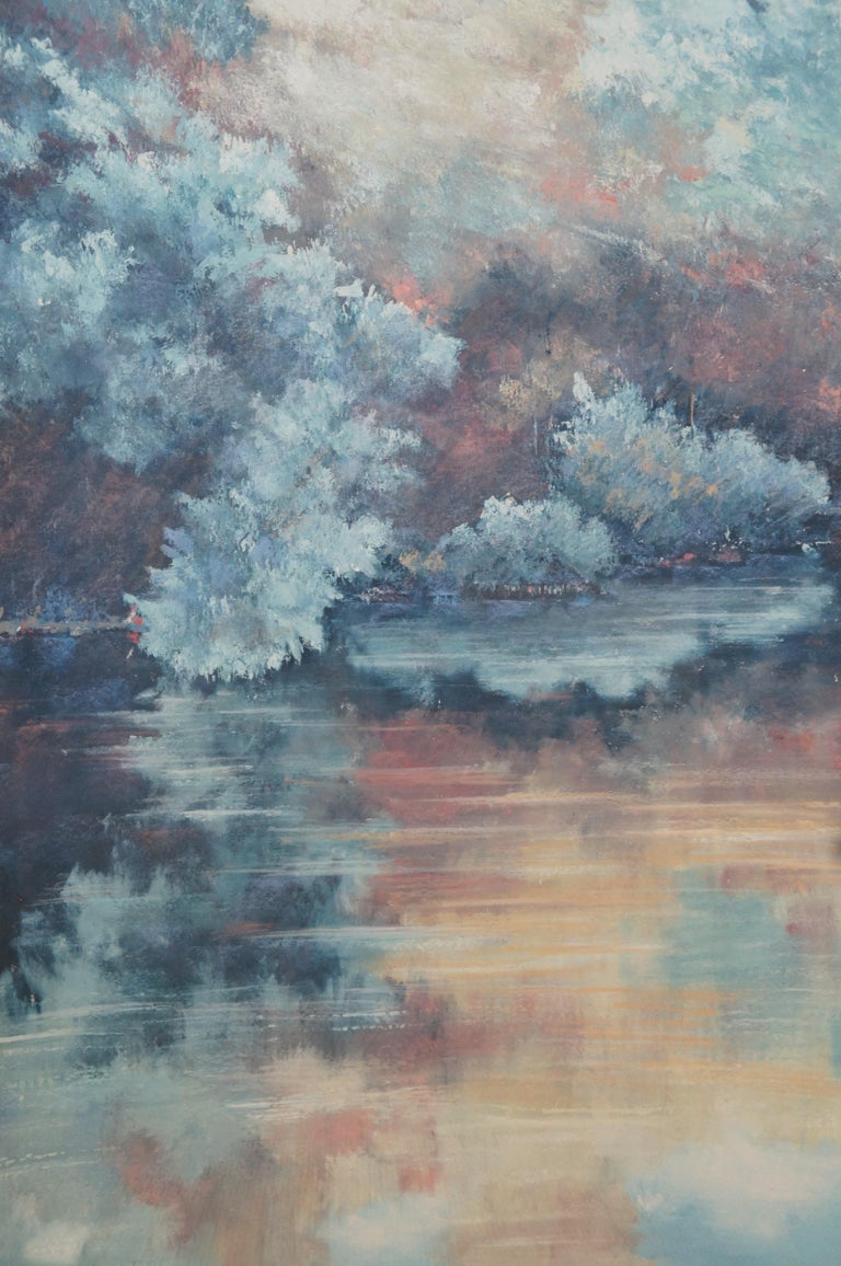 2 Vintage Watercolor Landscape Summer Reflections in Acrylic Shadow Box ...