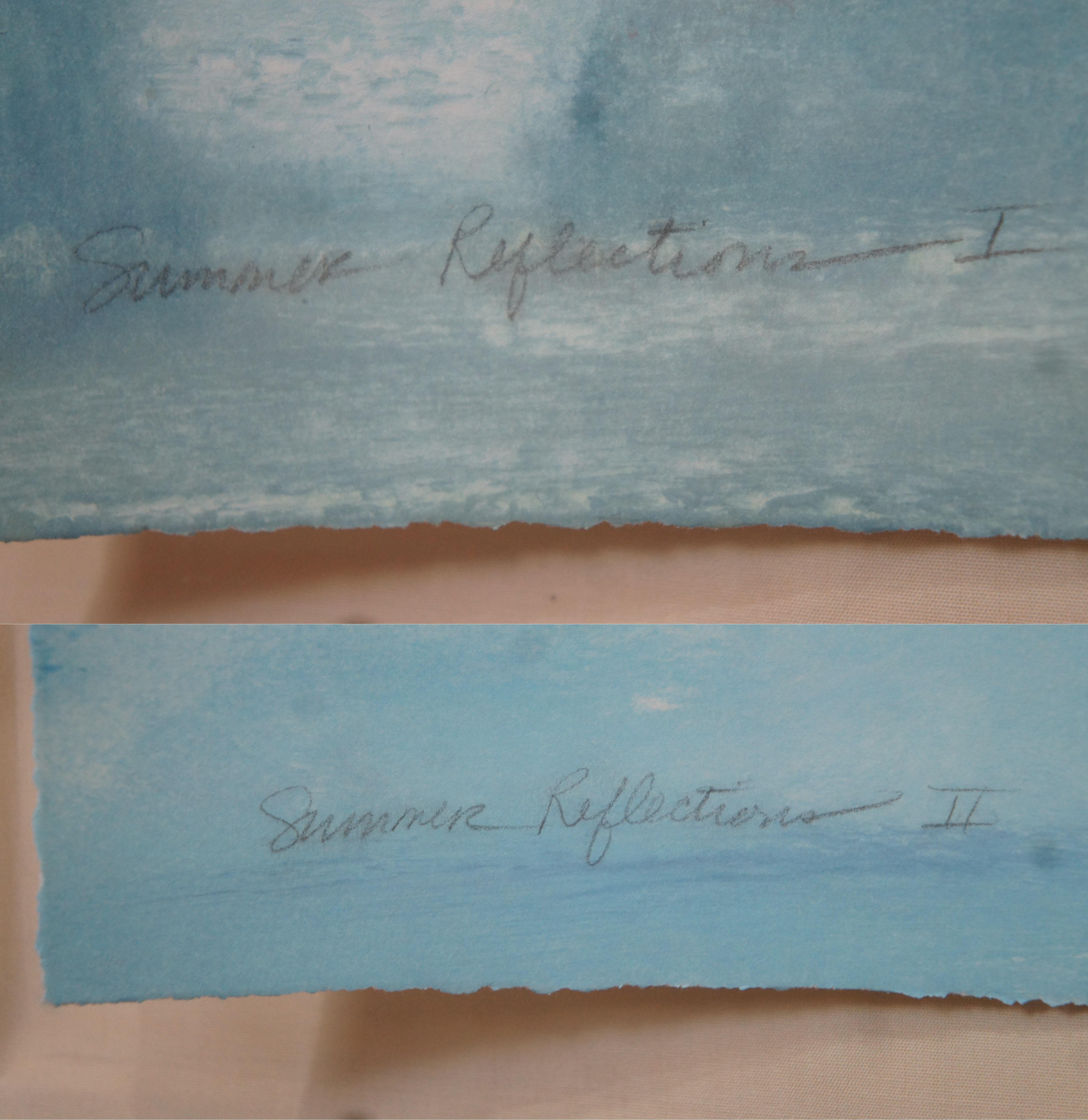 2 Vintage-Aquarell-Landschafts-Sommerreflexionen in Acryl-Schirmkasten 56