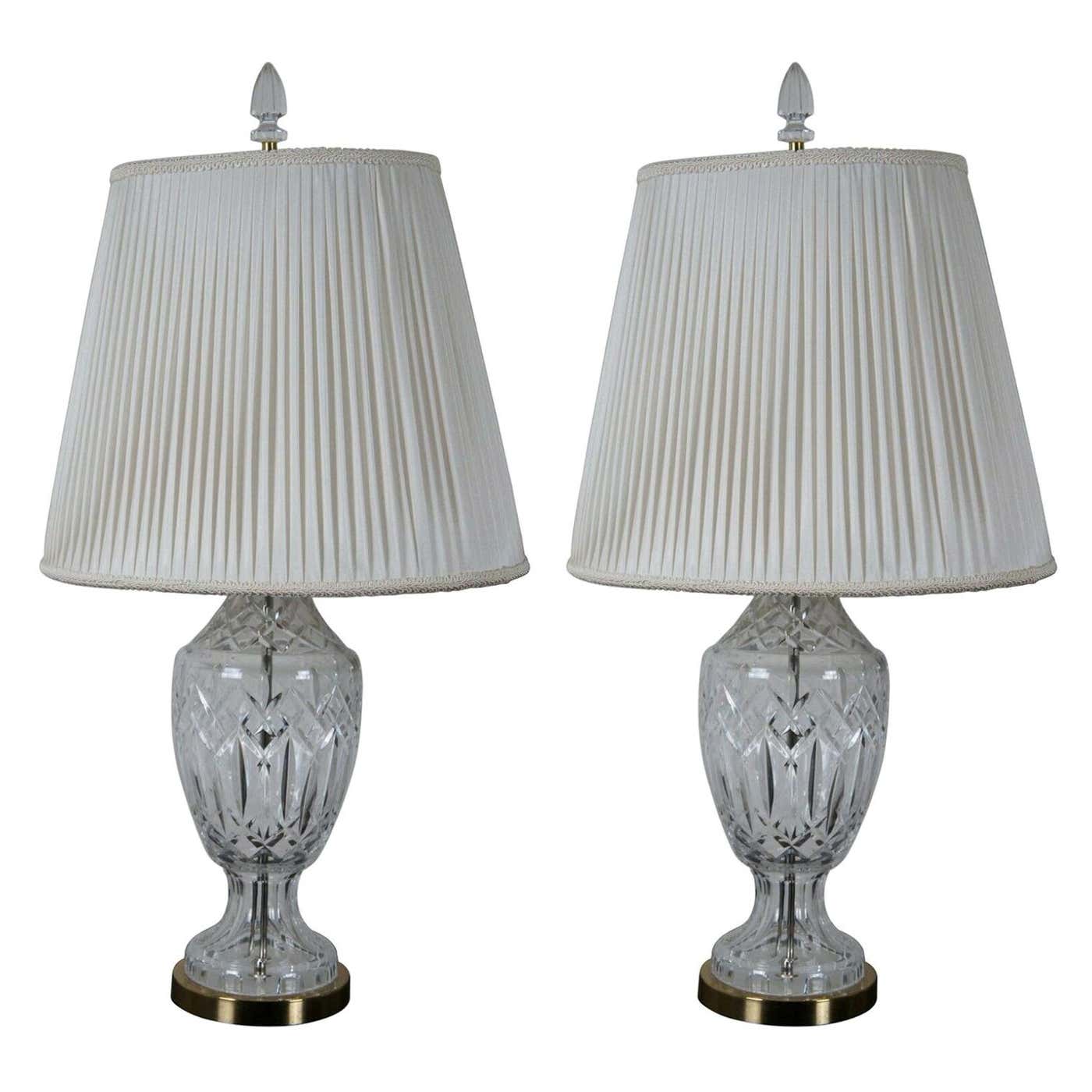 2 Vintage Waterford Cut Crystal and Brass 7575 Lismore Table Lamp Pair ...
