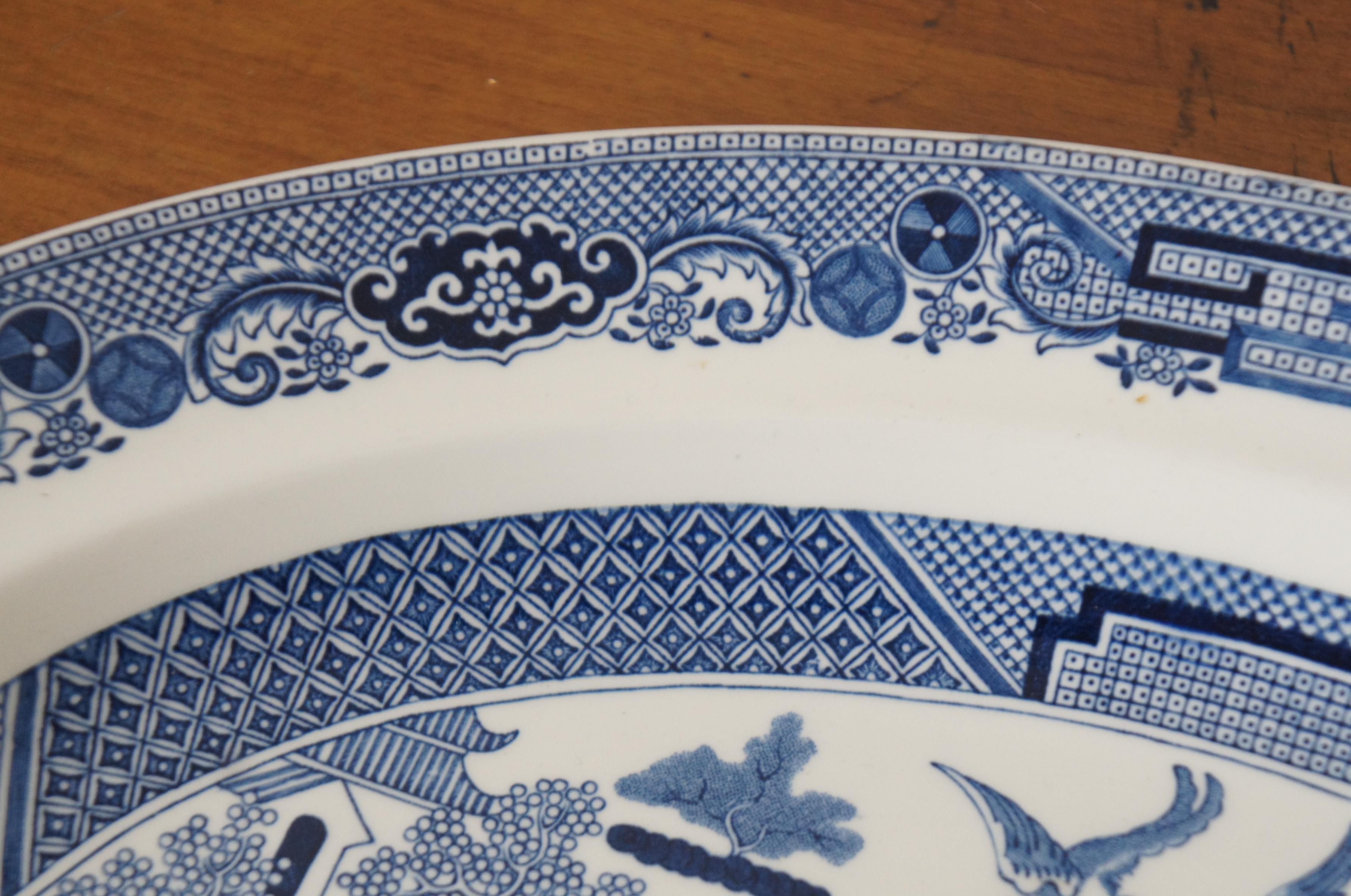 2 Vintage Wedgwood Porcelain Blue Willow Serving Platter & Casserole Dish 3