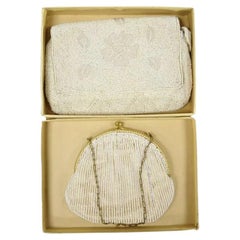 2 Vintage White Beaded Purse Clutch Coin Purse Pocketbook Belgium Lord & Taylor