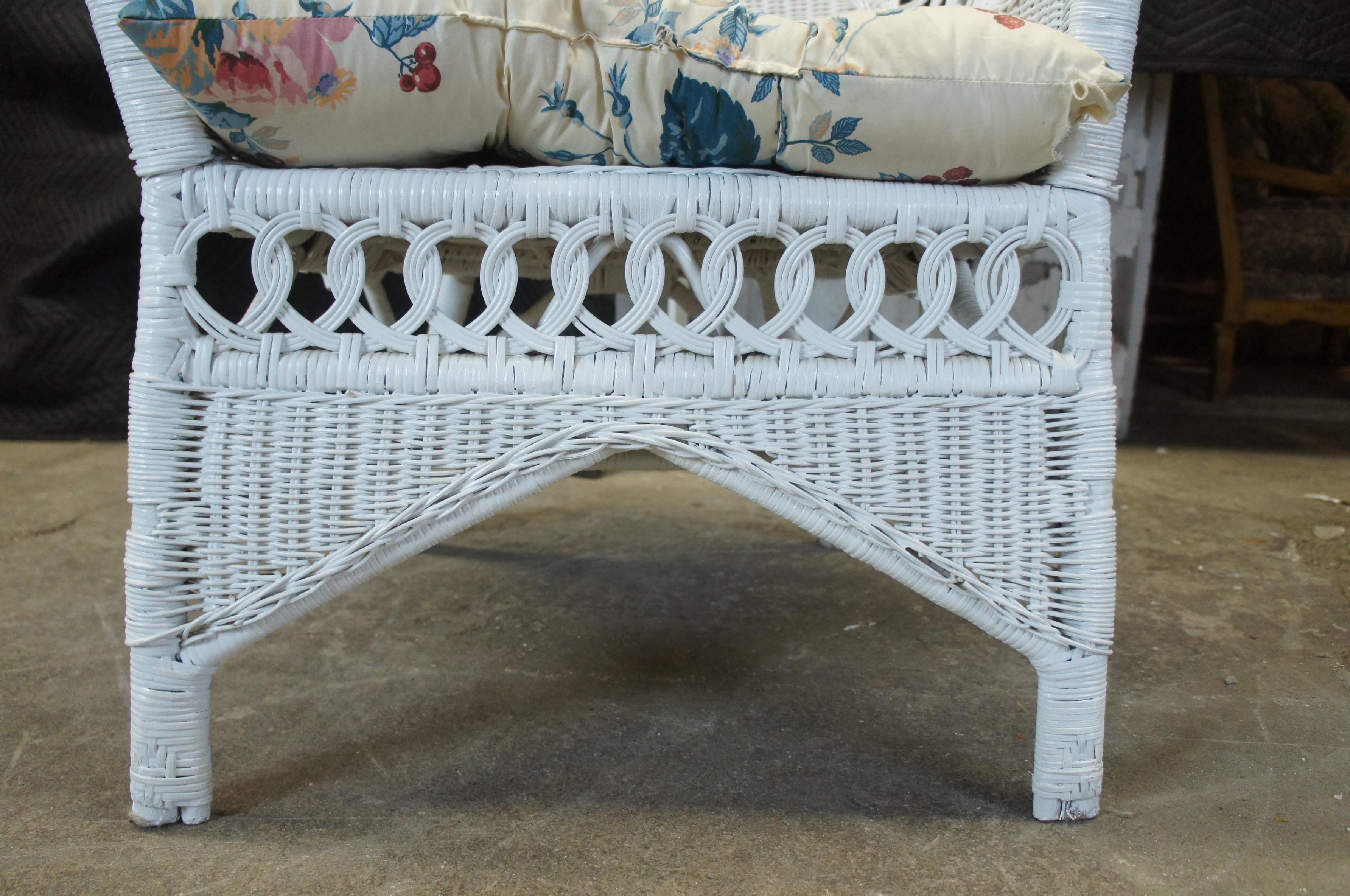 Upholstery 2 Vintage Wicker Bamboo Rattan Rolled Club Arm Chairs White Painted Boho Chic