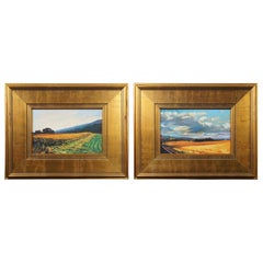 2 Virginia Landscape Field of Wheat Oil Paintings on Canvas Signed Gold Frame