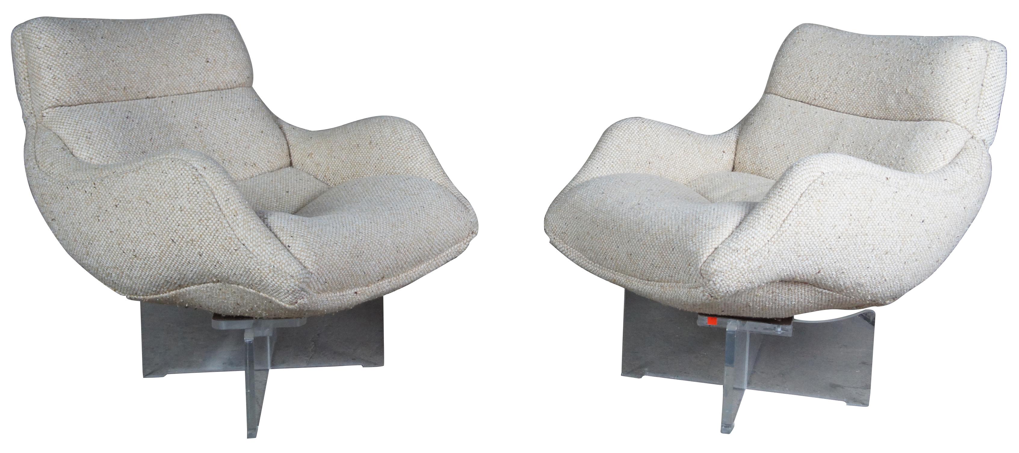 2 Vladimir Kagan 1968 Cosmos Lounge Chairs Lucite Swivel Wool Mid-Century Modern In Excellent Condition In Dayton, OH