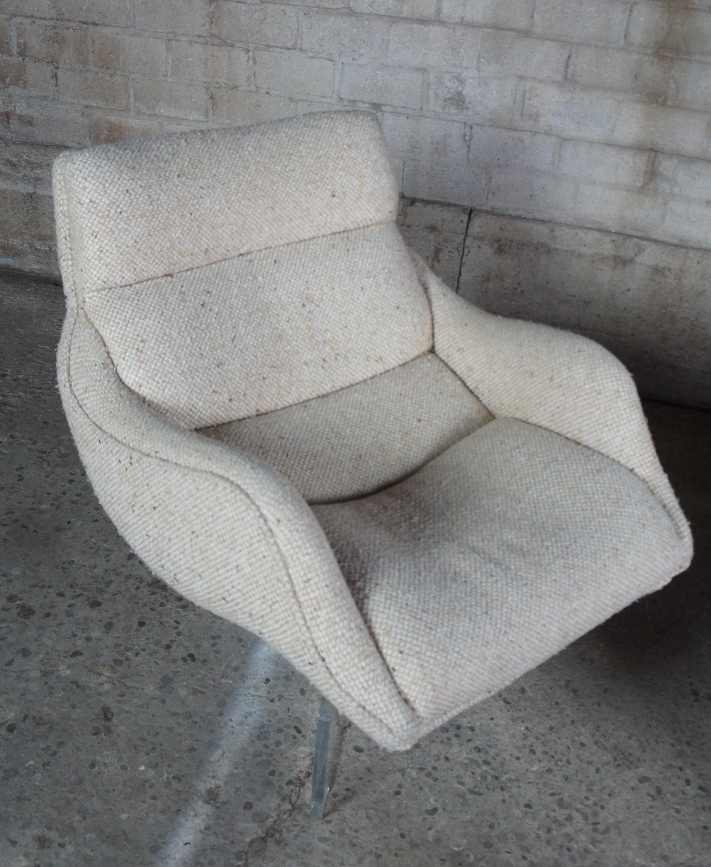 20th Century 2 Vladimir Kagan 1968 Cosmos Lounge Chairs Lucite Swivel Wool Mid-Century Modern