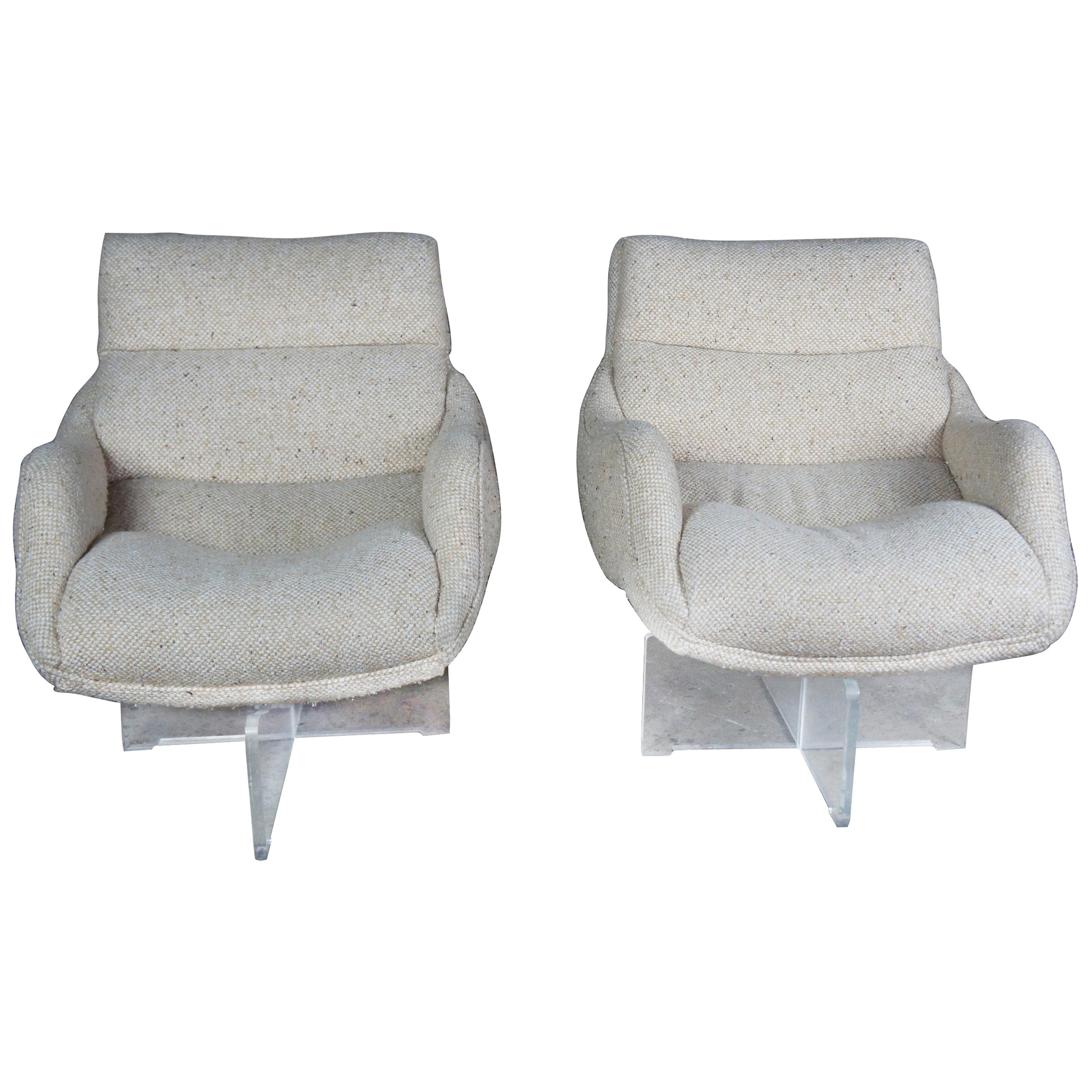 2 Vladimir Kagan 1968 Cosmos Lounge Chairs Lucite Swivel Wool Mid-Century Modern