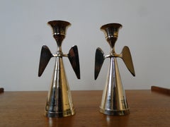 2 Vntage Brass Angel Candlesticks Sweden